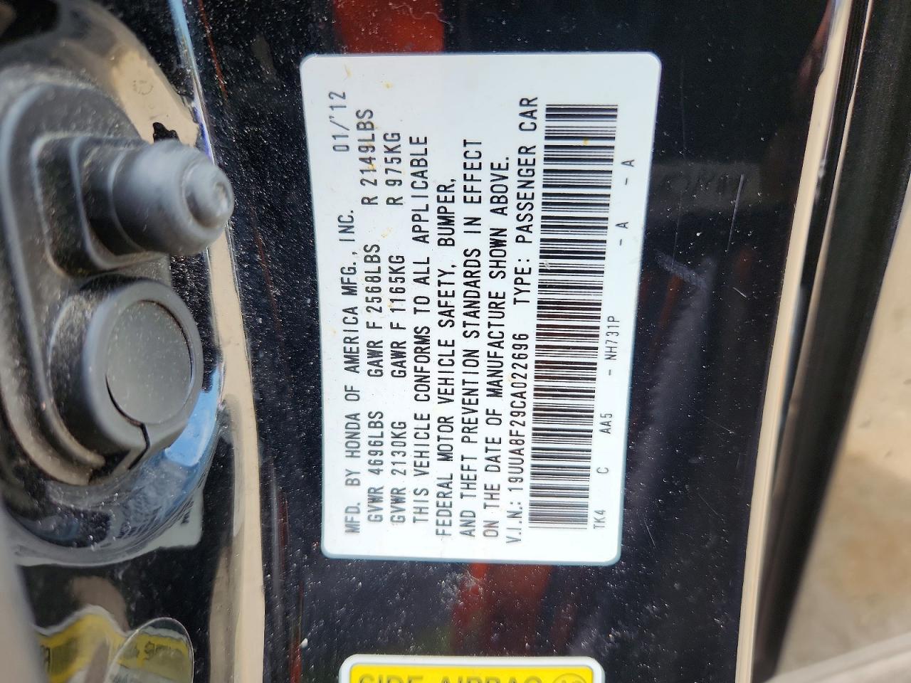 2012 Acura Tl Black vin: 19UUA8F29CA022696