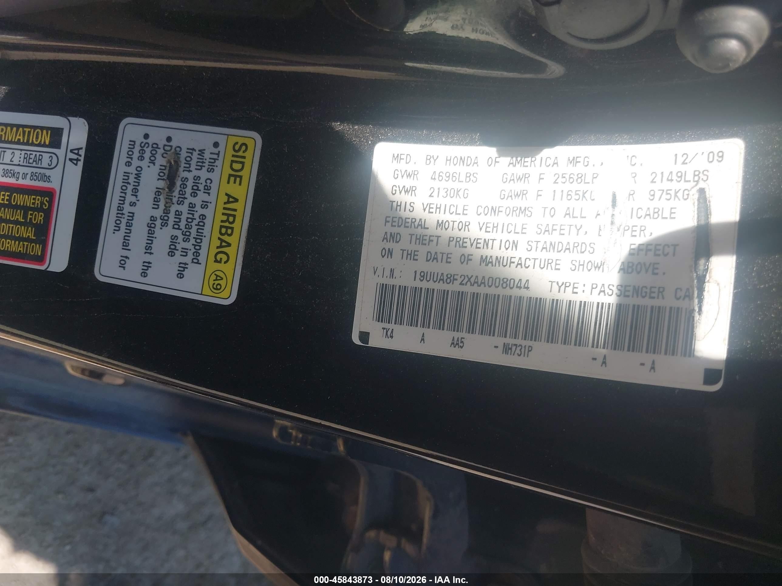 2010 Acura Tl 3.5 Black vin: 19UUA8F2XAA008044