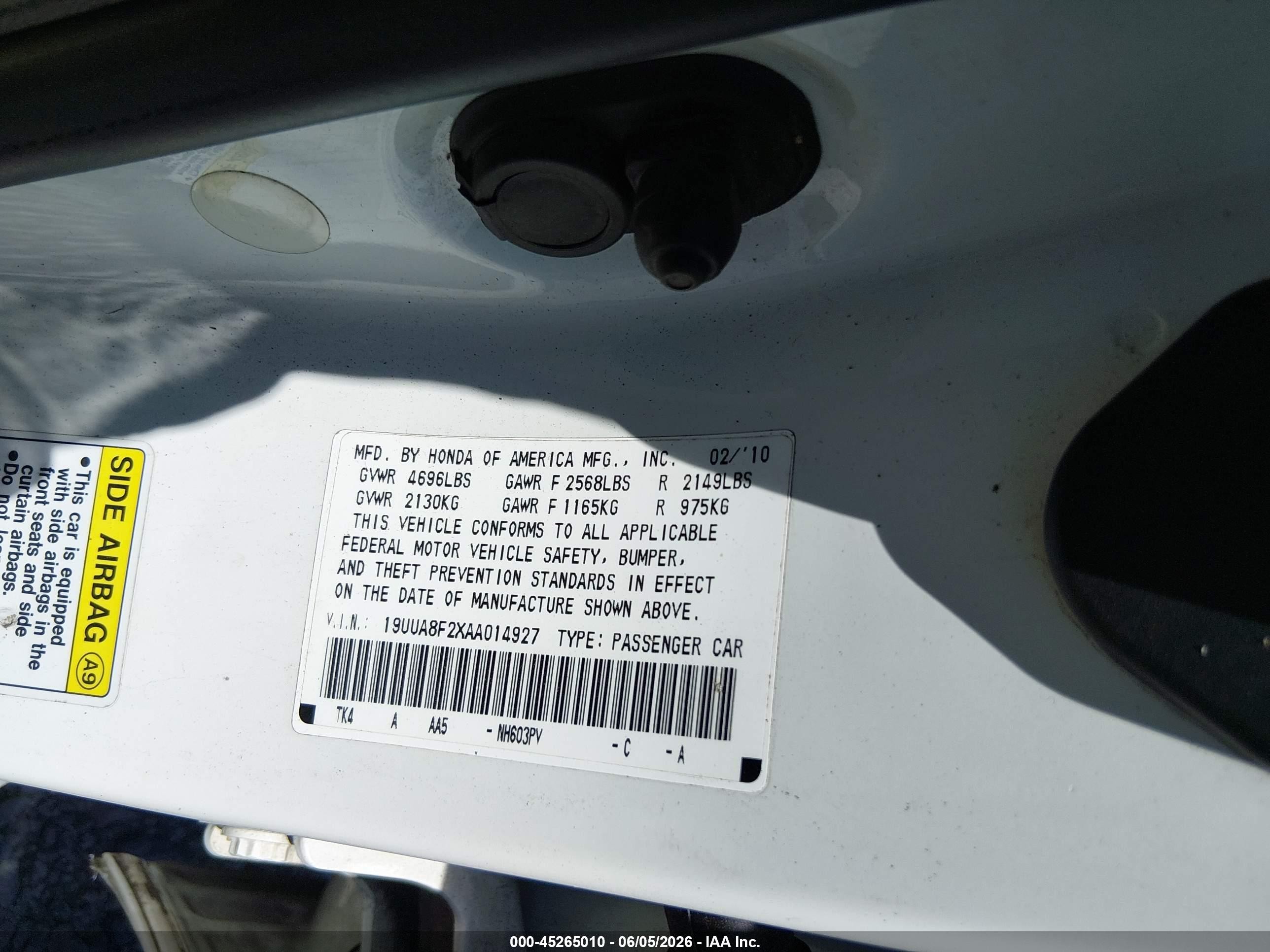 2010 Acura Tl 3.5 White vin: 19UUA8F2XAA014927