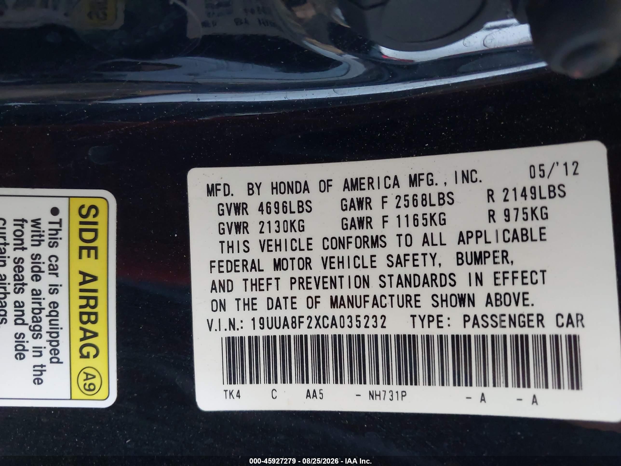 2012 Acura Tl 3.5 Black vin: 19UUA8F2XCA035232