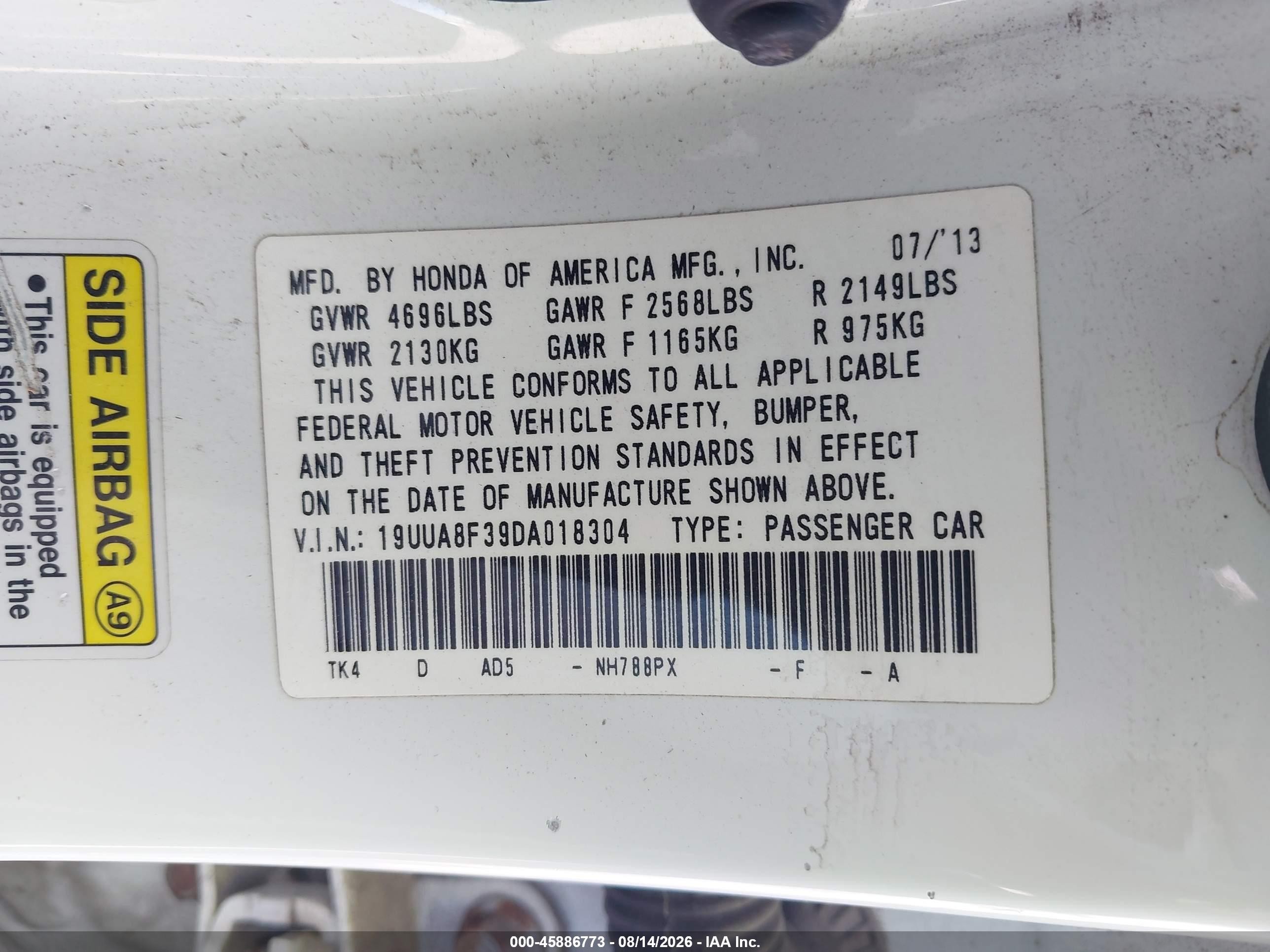 2013 Acura Tl 3.5 Special Edition White vin: 19UUA8F39DA018304