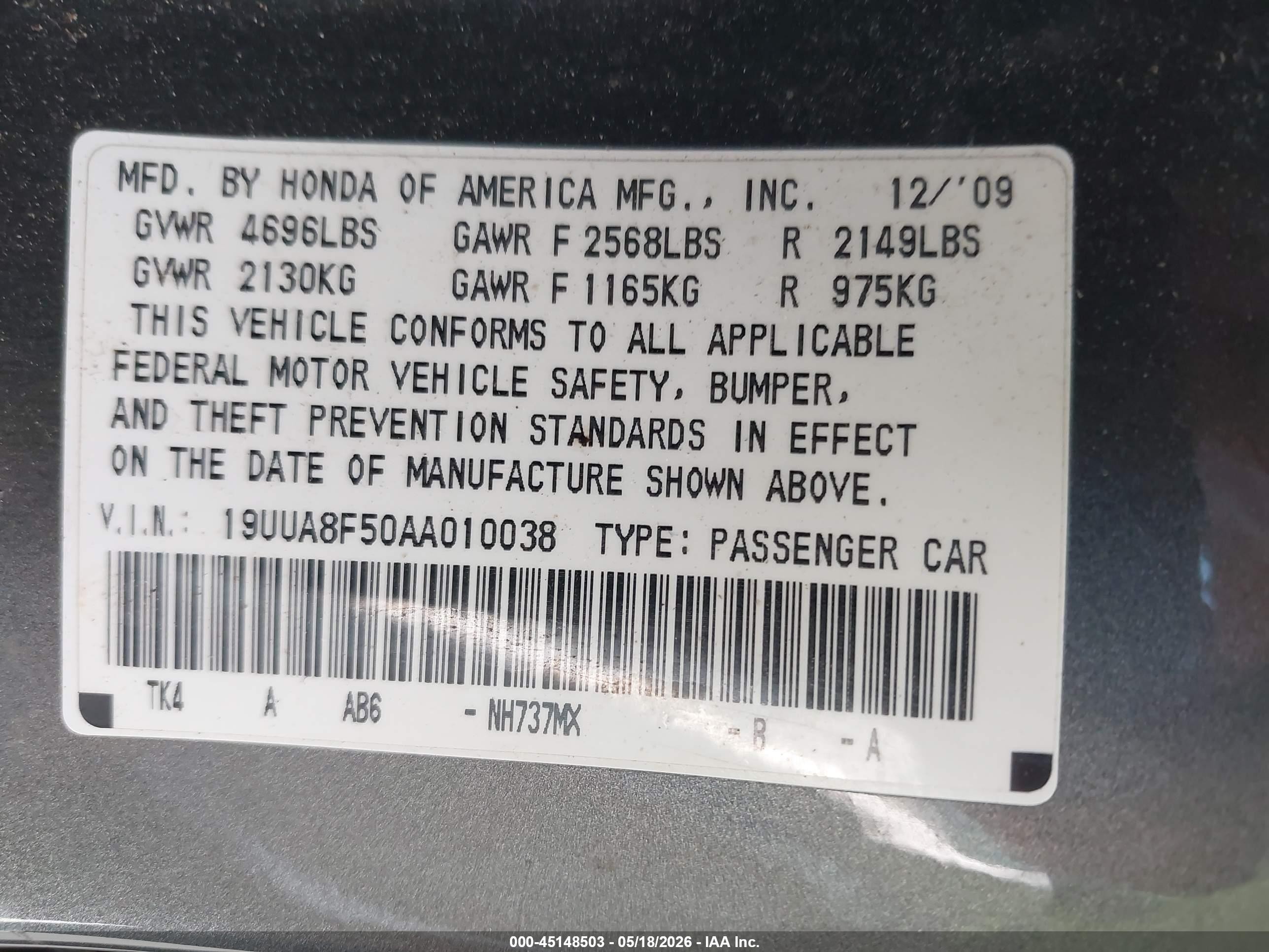 2010 Acura Tl 3.5 Gray vin: 19UUA8F50AA010038