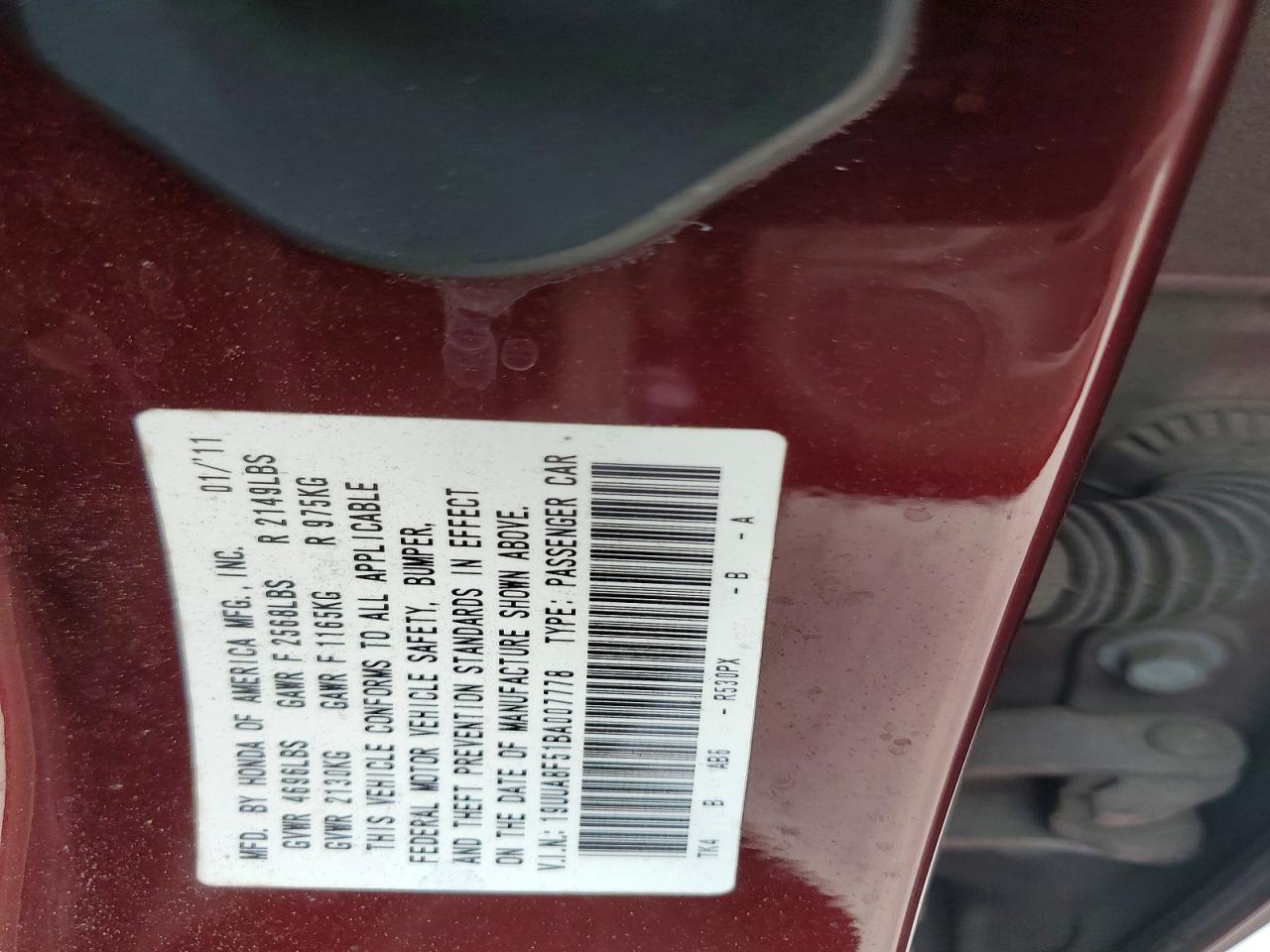 2011 Acura Tl Burgundy vin: 19UUA8F51BA007778