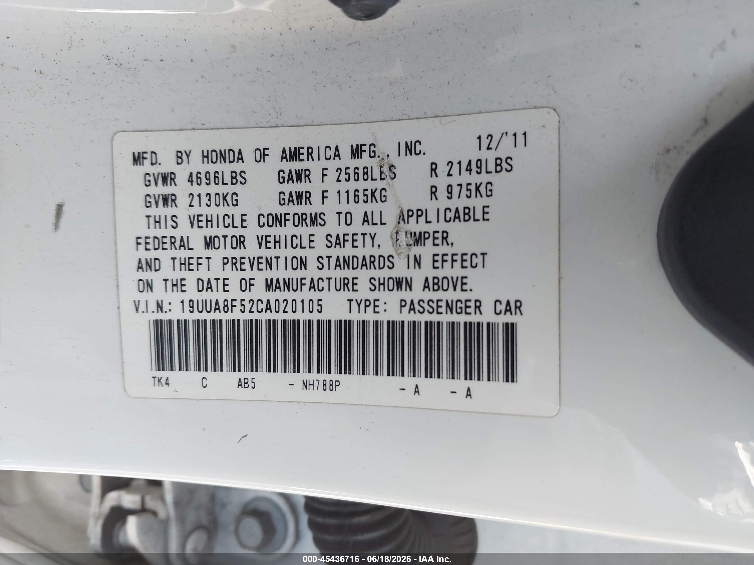 2012 Acura Tl 3.5 White vin: 19UUA8F52CA020105