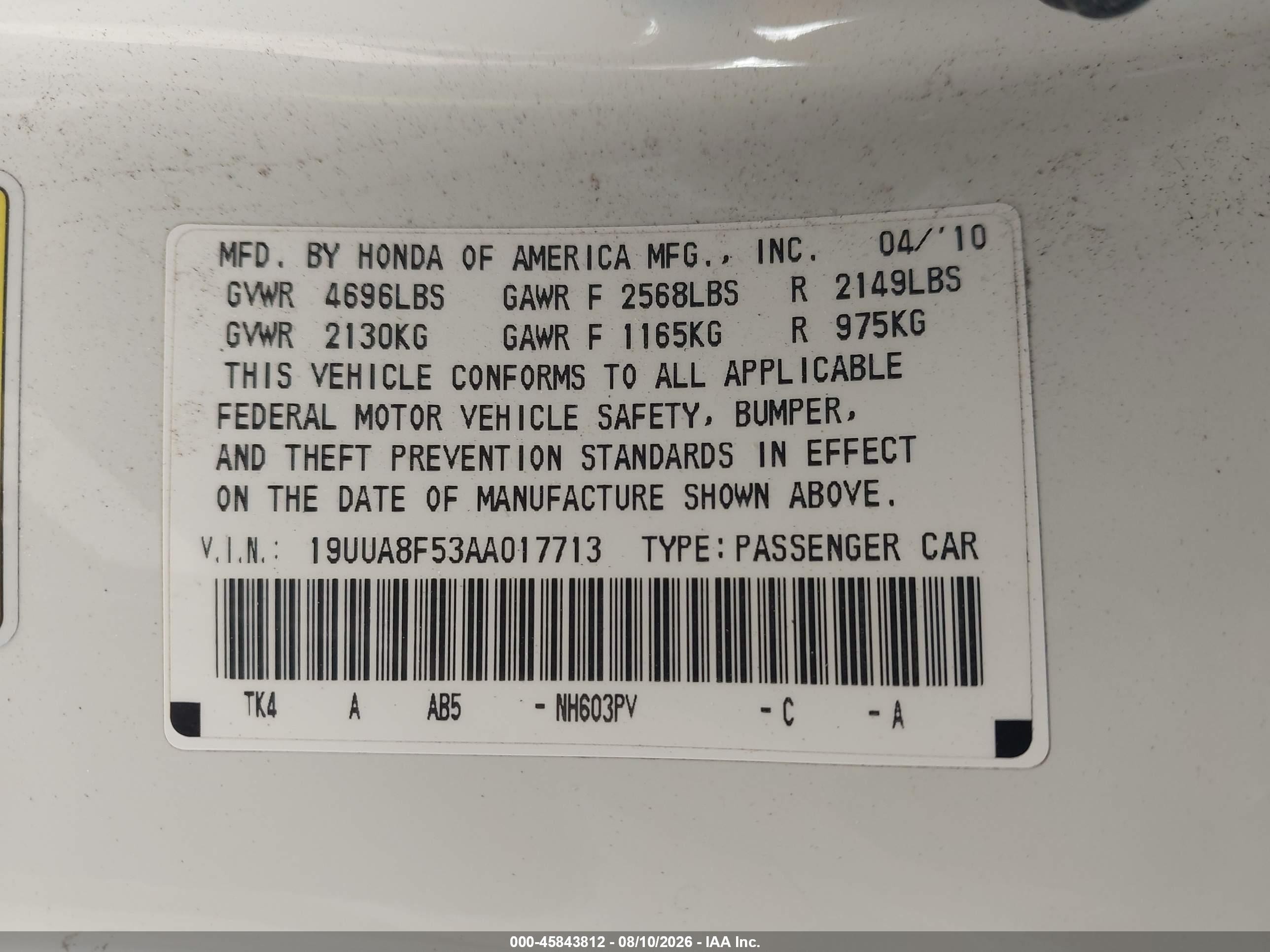 2010 Acura Tl 3.5 White vin: 19UUA8F53AA017713