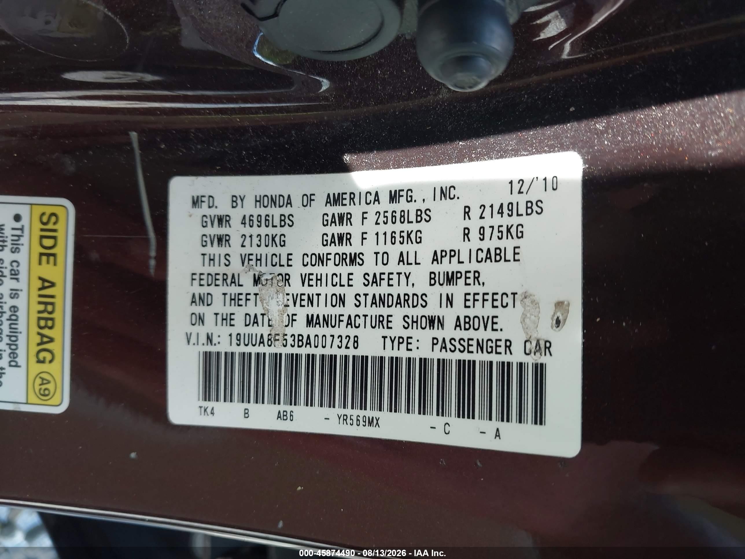2011 Acura Tl 3.5 Burgundy vin: 19UUA8F53BA007328