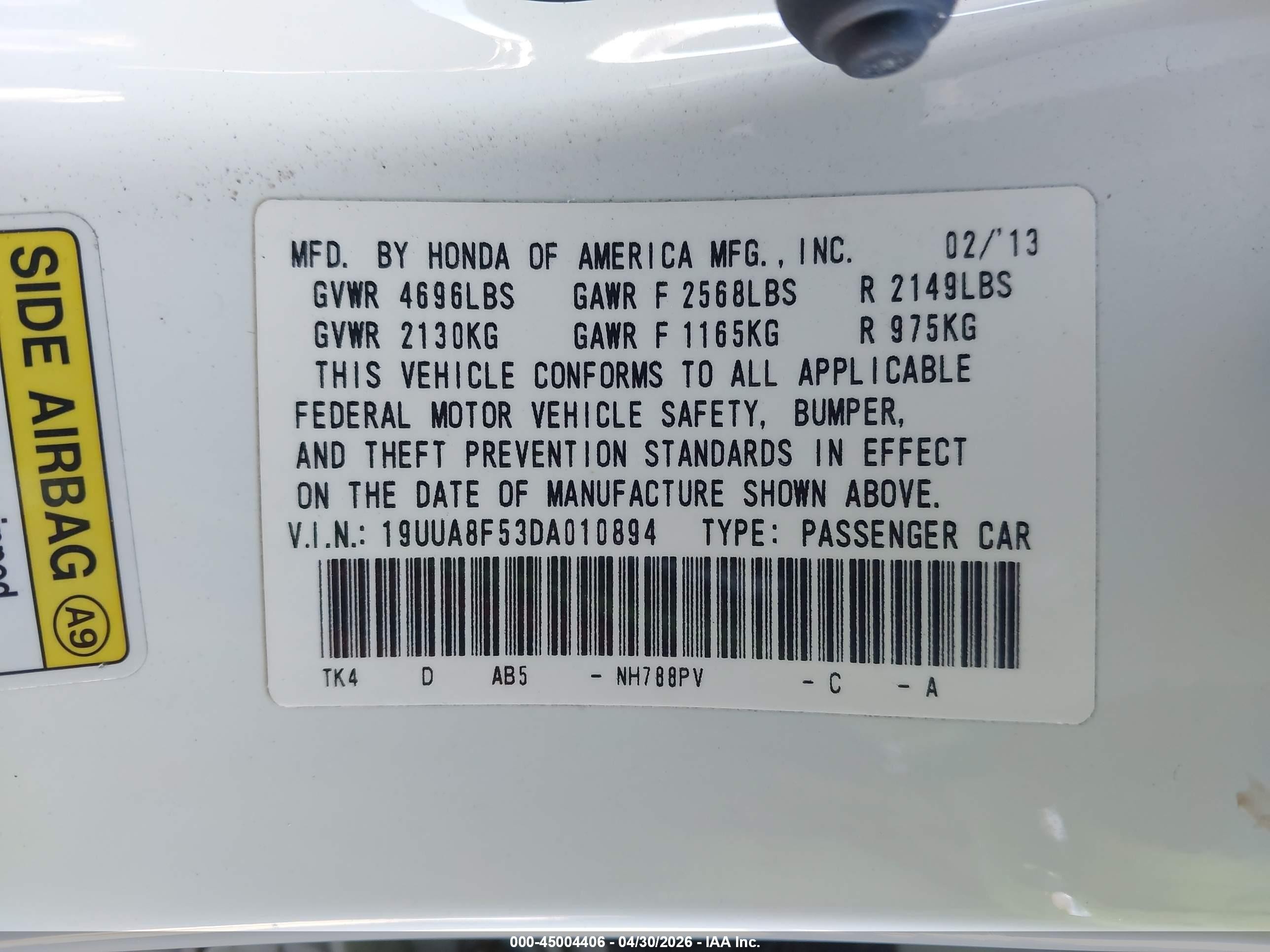 2013 Acura Tl 3.5 White vin: 19UUA8F53DA010894