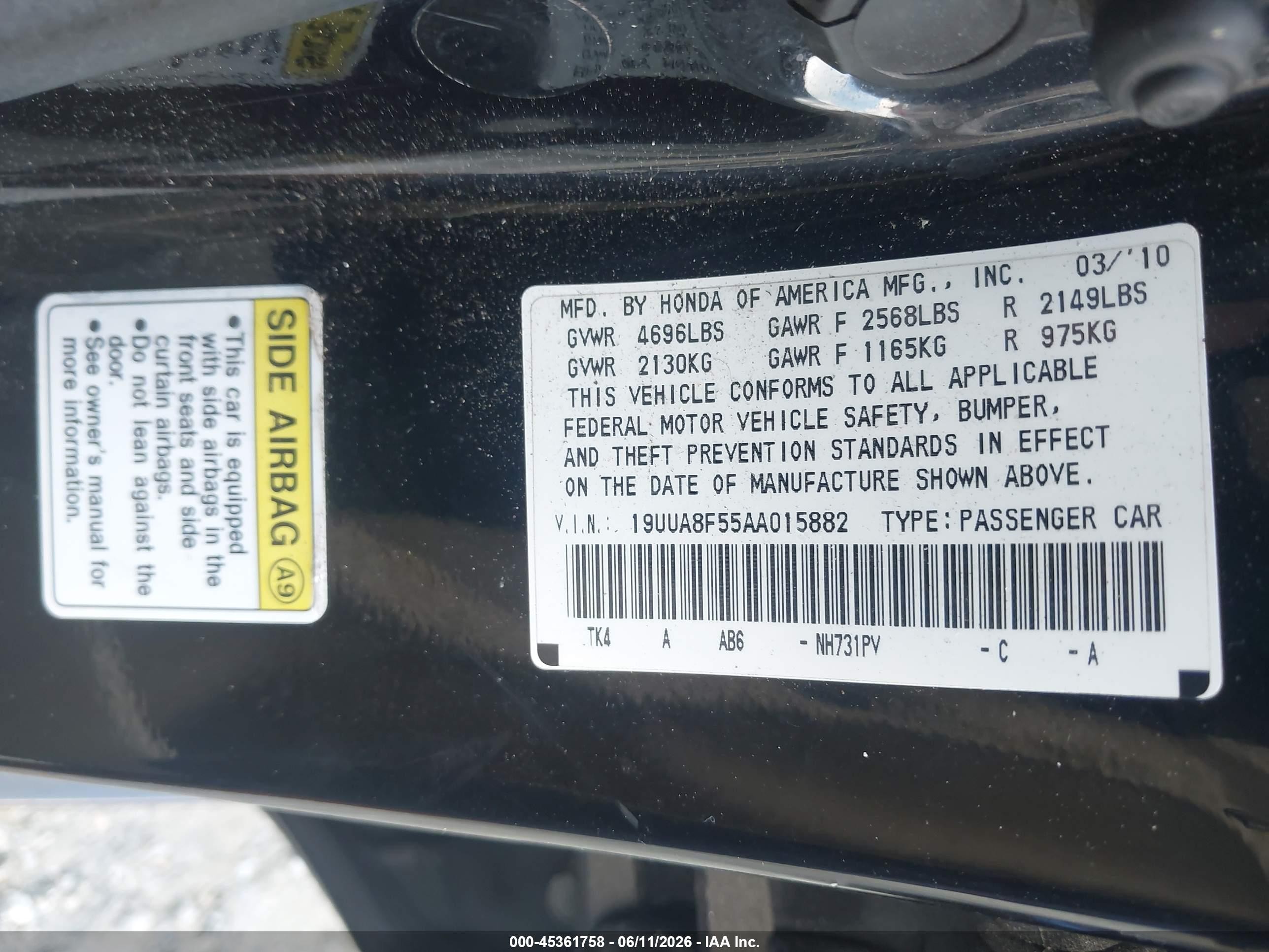 2010 Acura Tl 3.5 Черный vin: 19UUA8F55AA015882