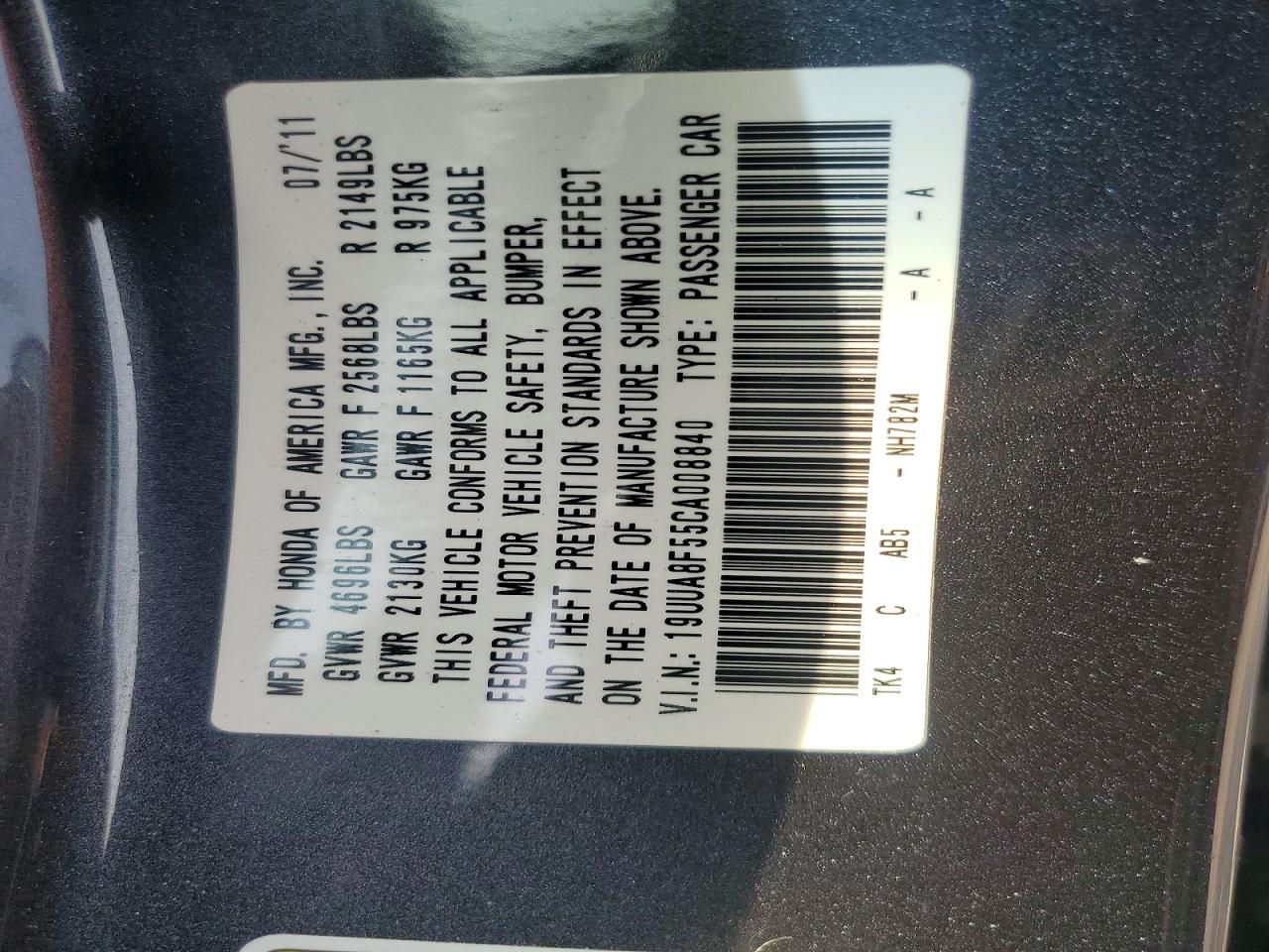 2012 Acura Tl Charcoal vin: 19UUA8F55CA008840