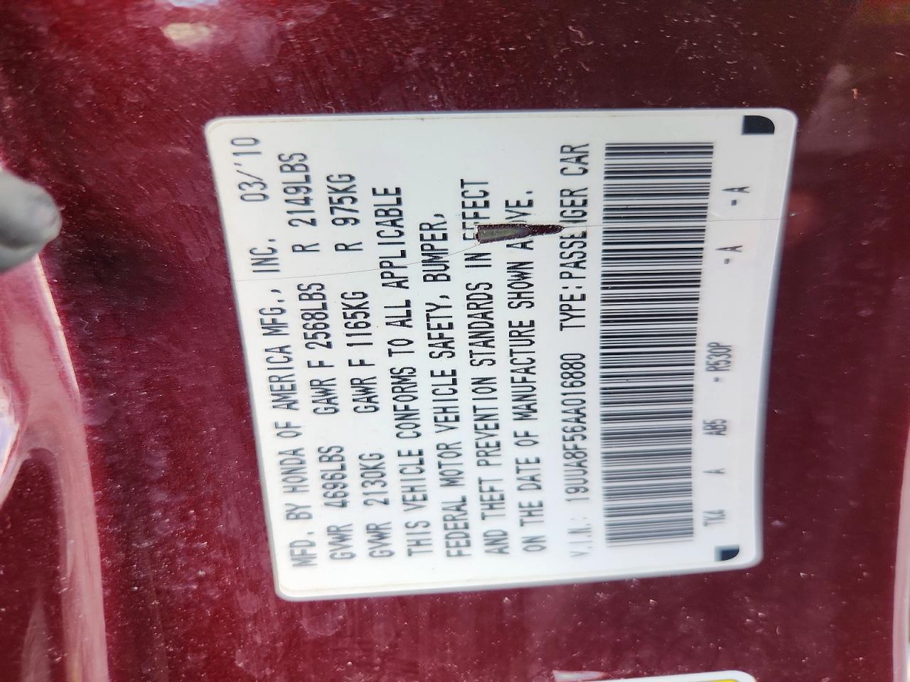 2010 Acura Tl Burgundy vin: 19UUA8F56AA016880