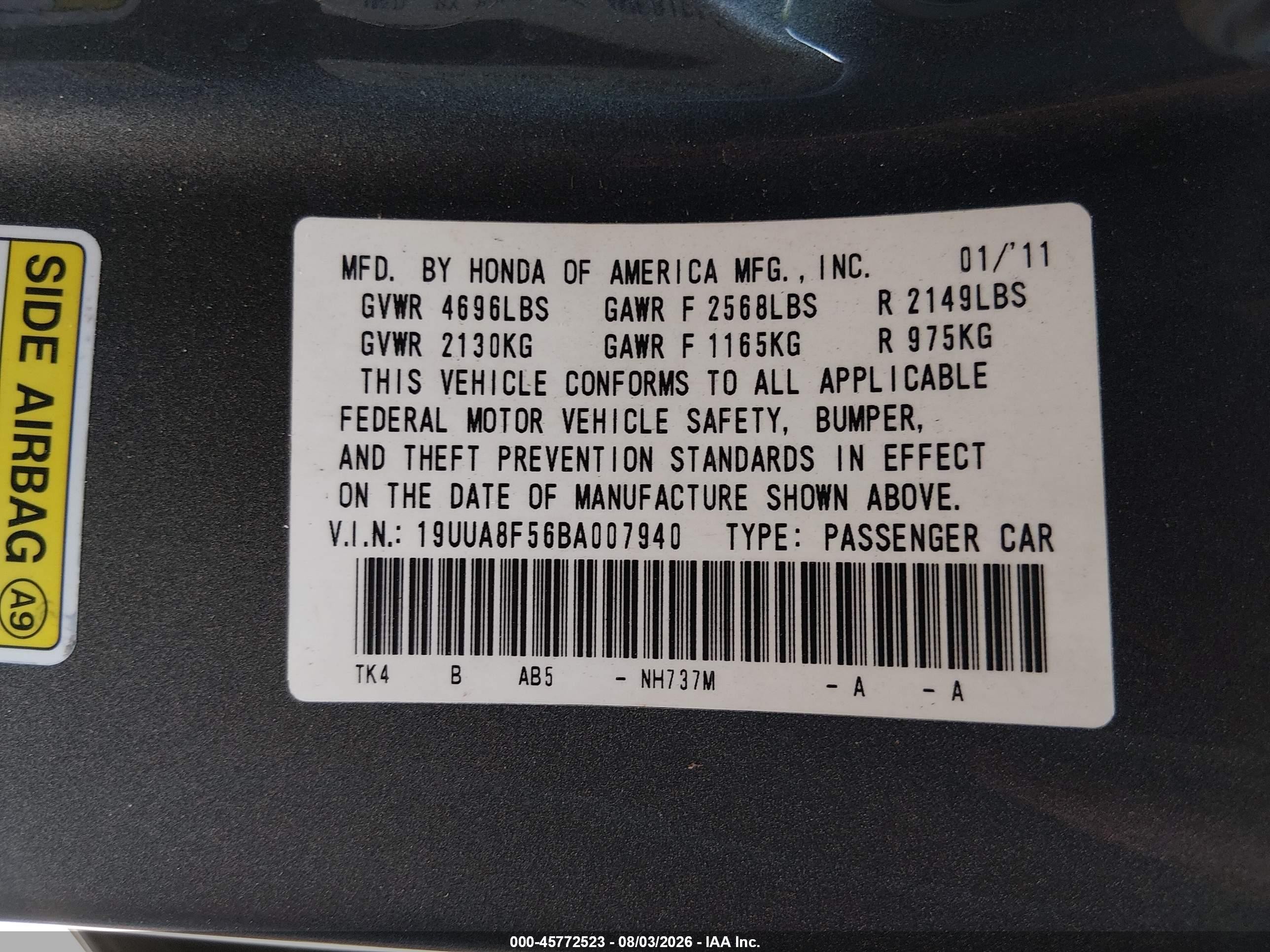 2011 Acura Tl 3.5 Gray vin: 19UUA8F56BA007940