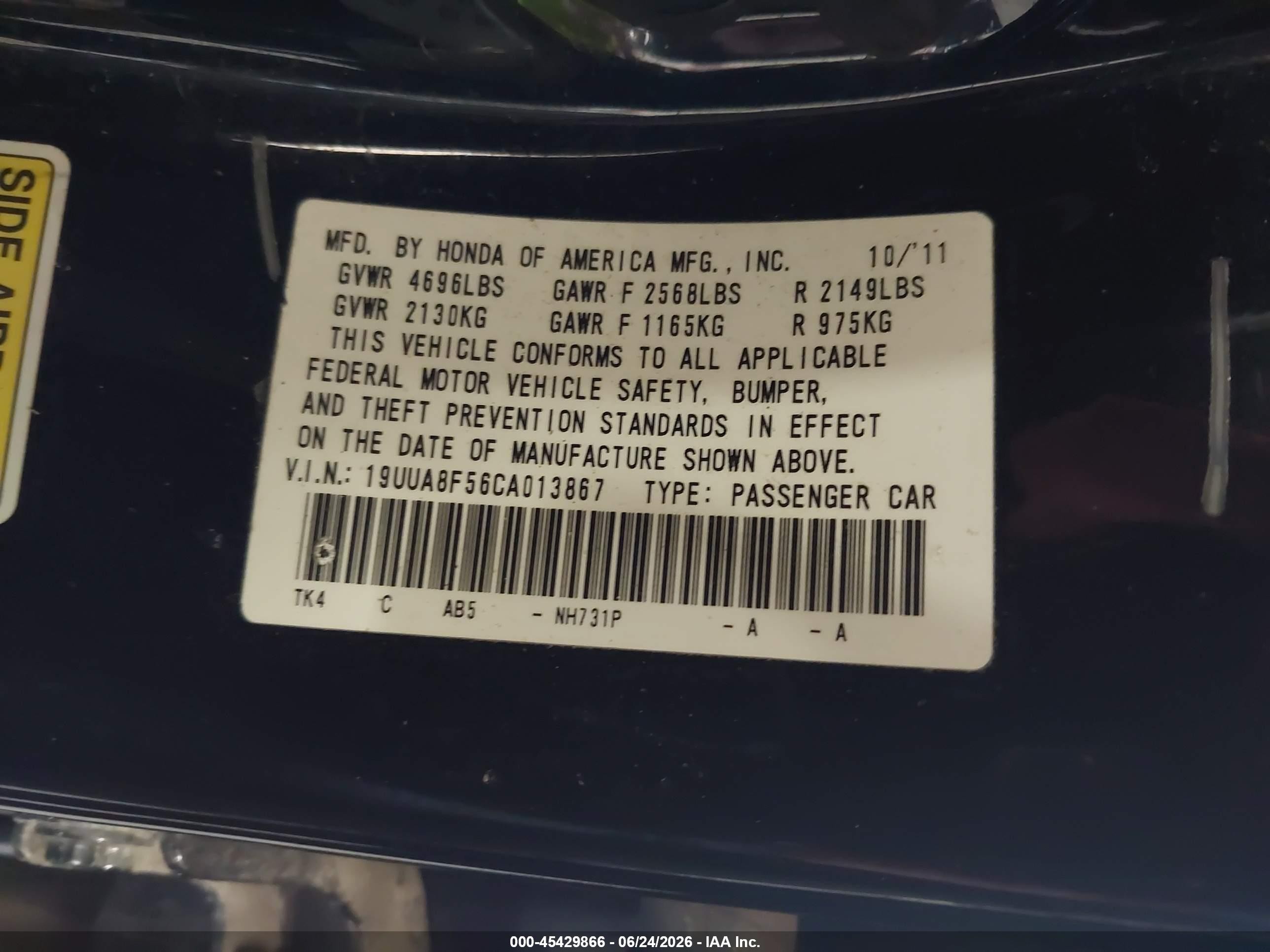 2012 Acura Tl 3.5 Black vin: 19UUA8F56CA013867