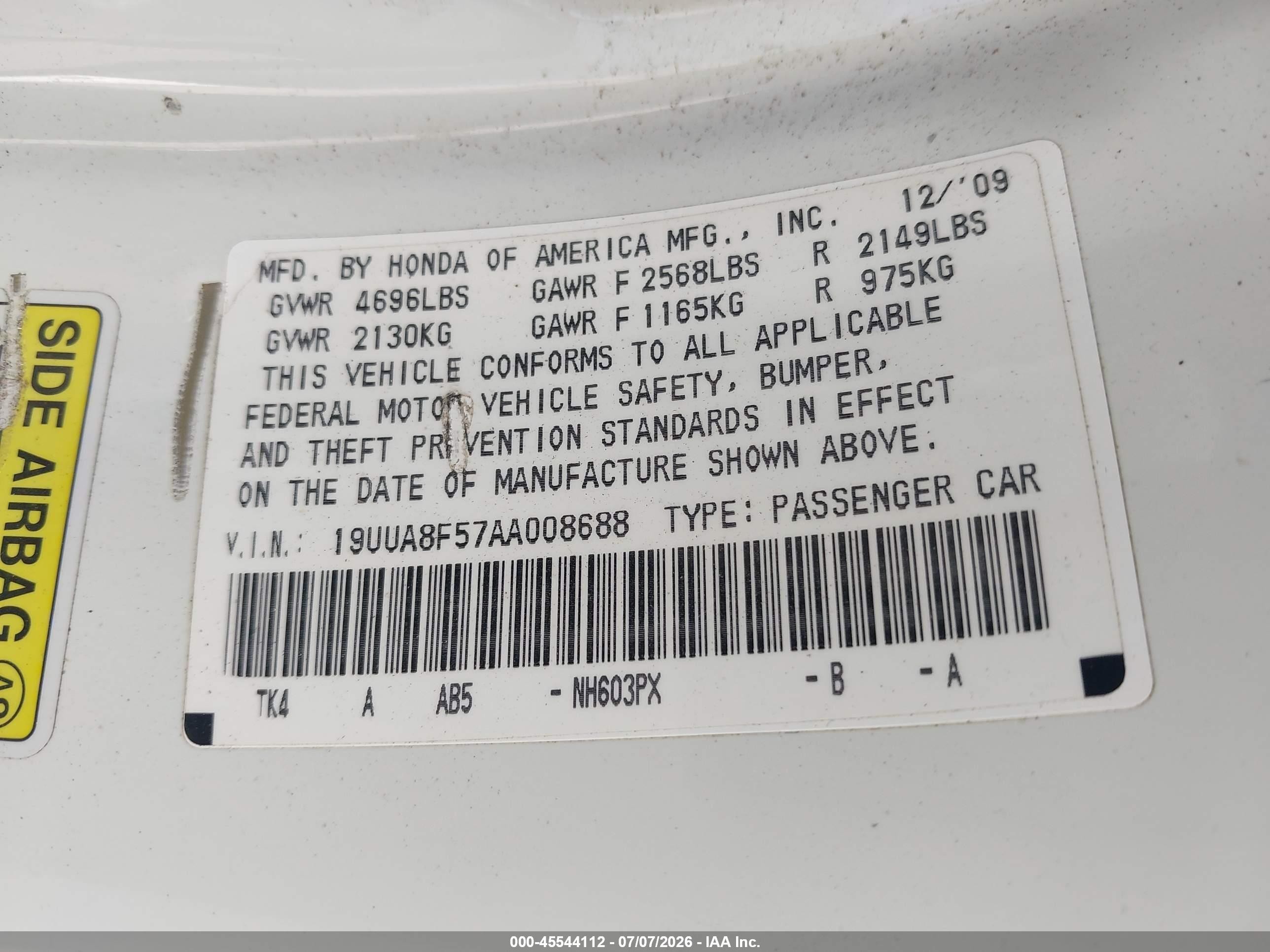 2010 Acura Tl 3.5 White vin: 19UUA8F57AA008688