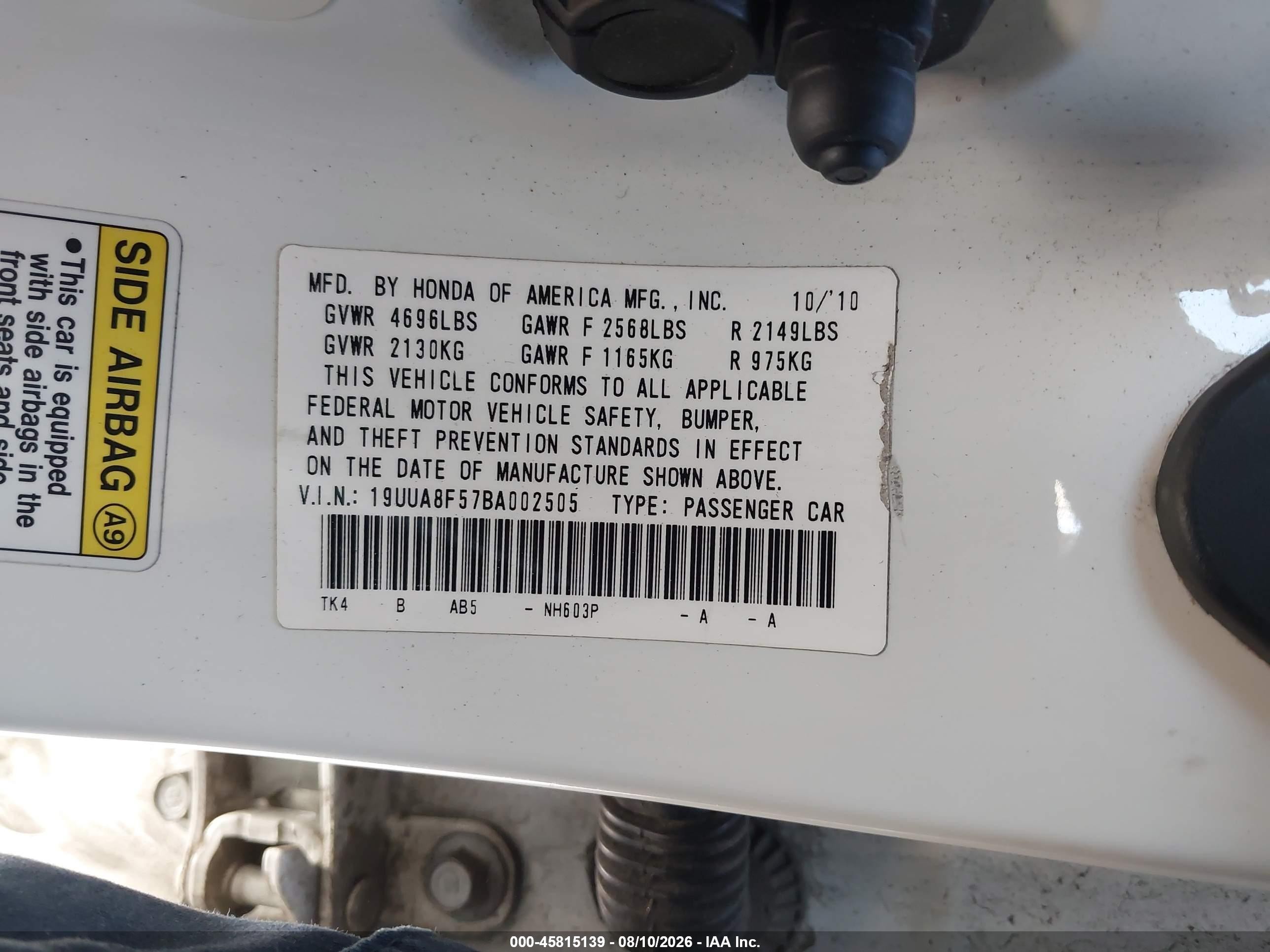 2011 Acura Tl 3.5 White vin: 19UUA8F57BA002505