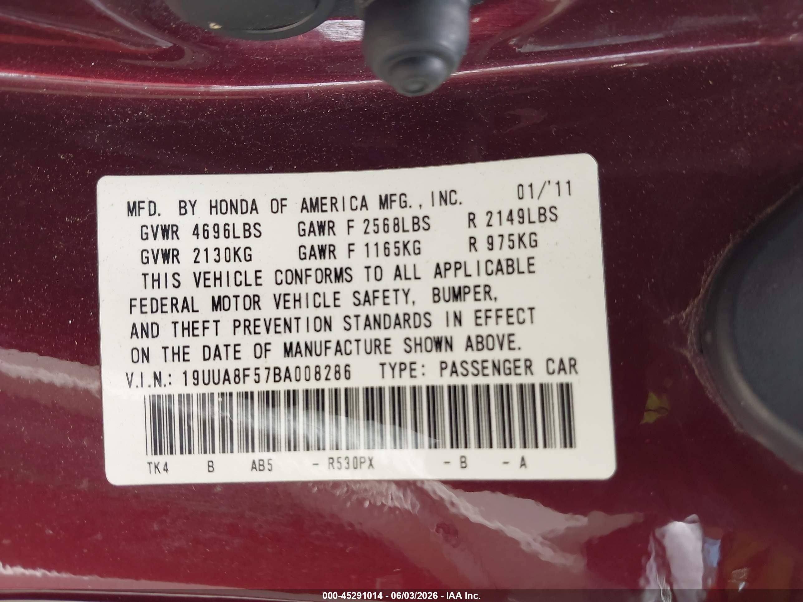 2011 Acura Tl 3.5 Burgundy vin: 19UUA8F57BA008286