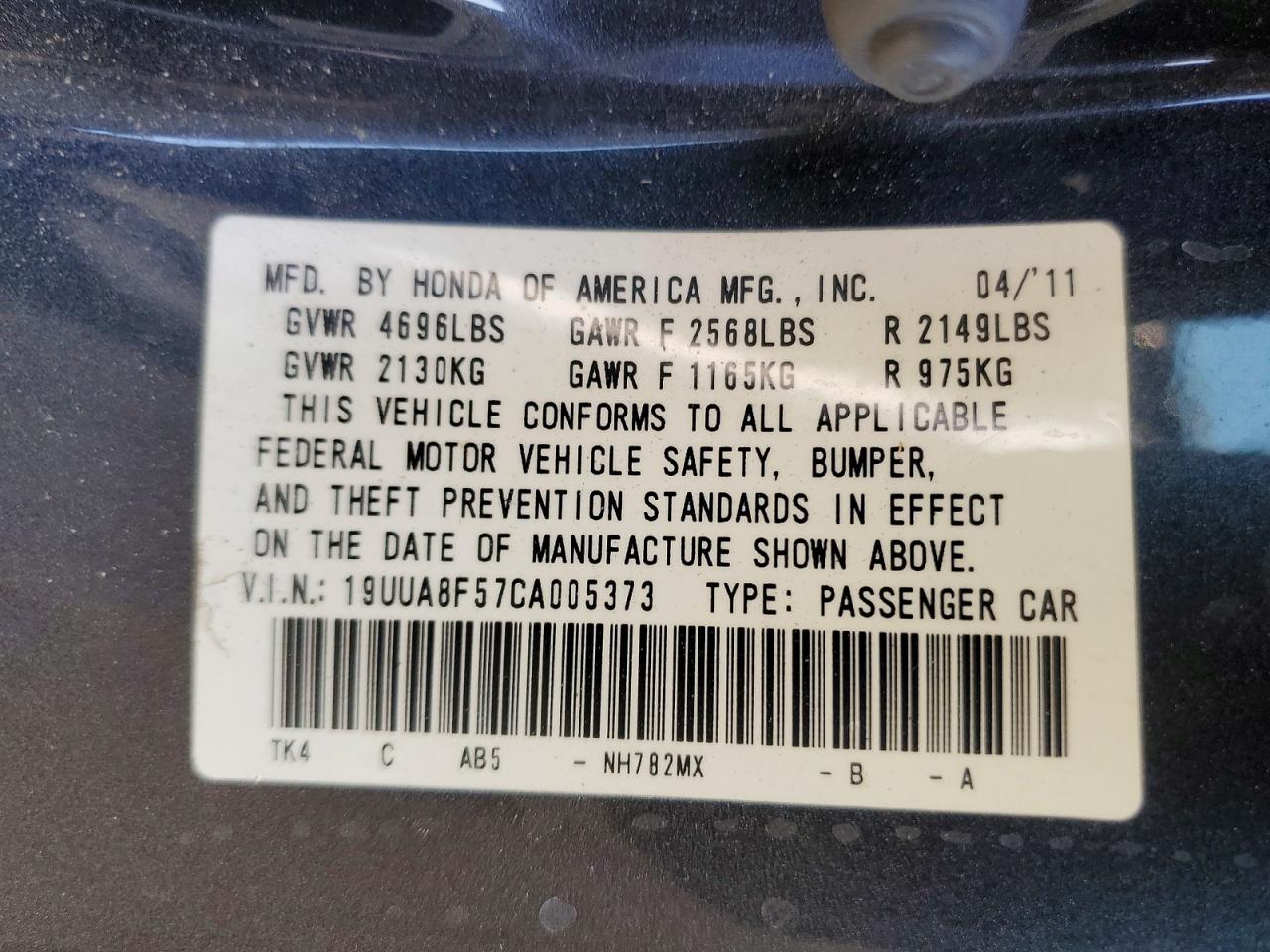 2012 Acura Tl Charcoal vin: 19UUA8F57CA005373