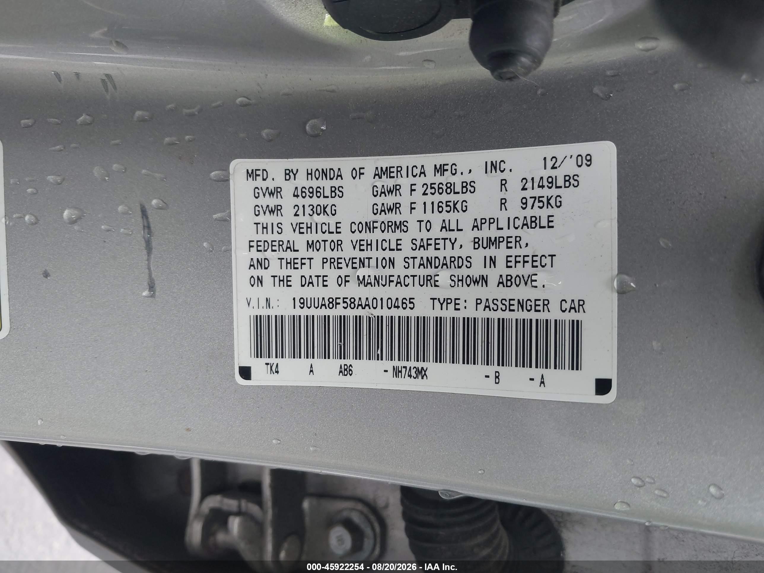2010 Acura Tl 3.5 Silver vin: 19UUA8F58AA010465