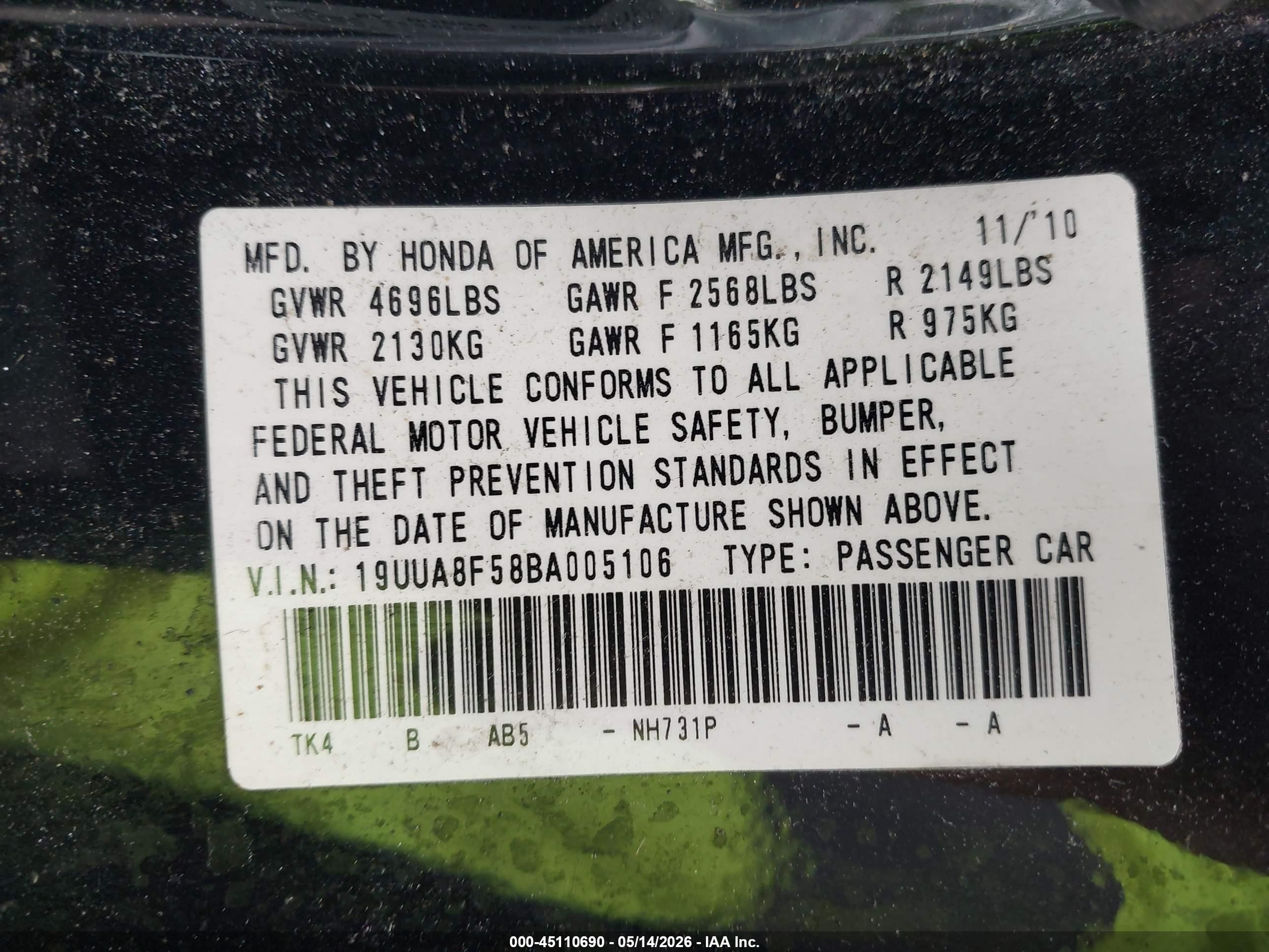 2011 Acura Tl 3.5 Black vin: 19UUA8F58BA005106