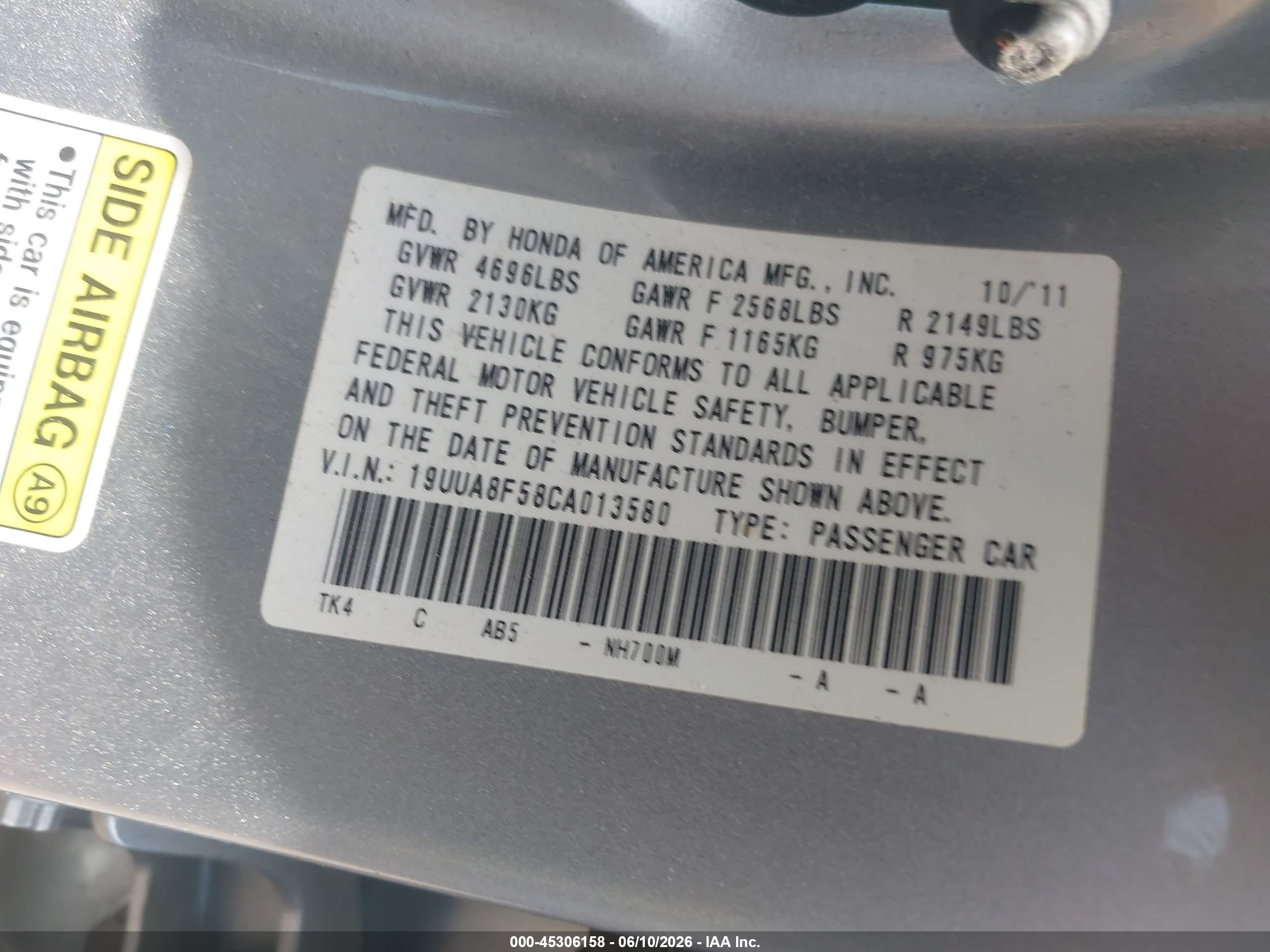 2012 Acura Tl 3.5 Серебряный vin: 19UUA8F58CA013580