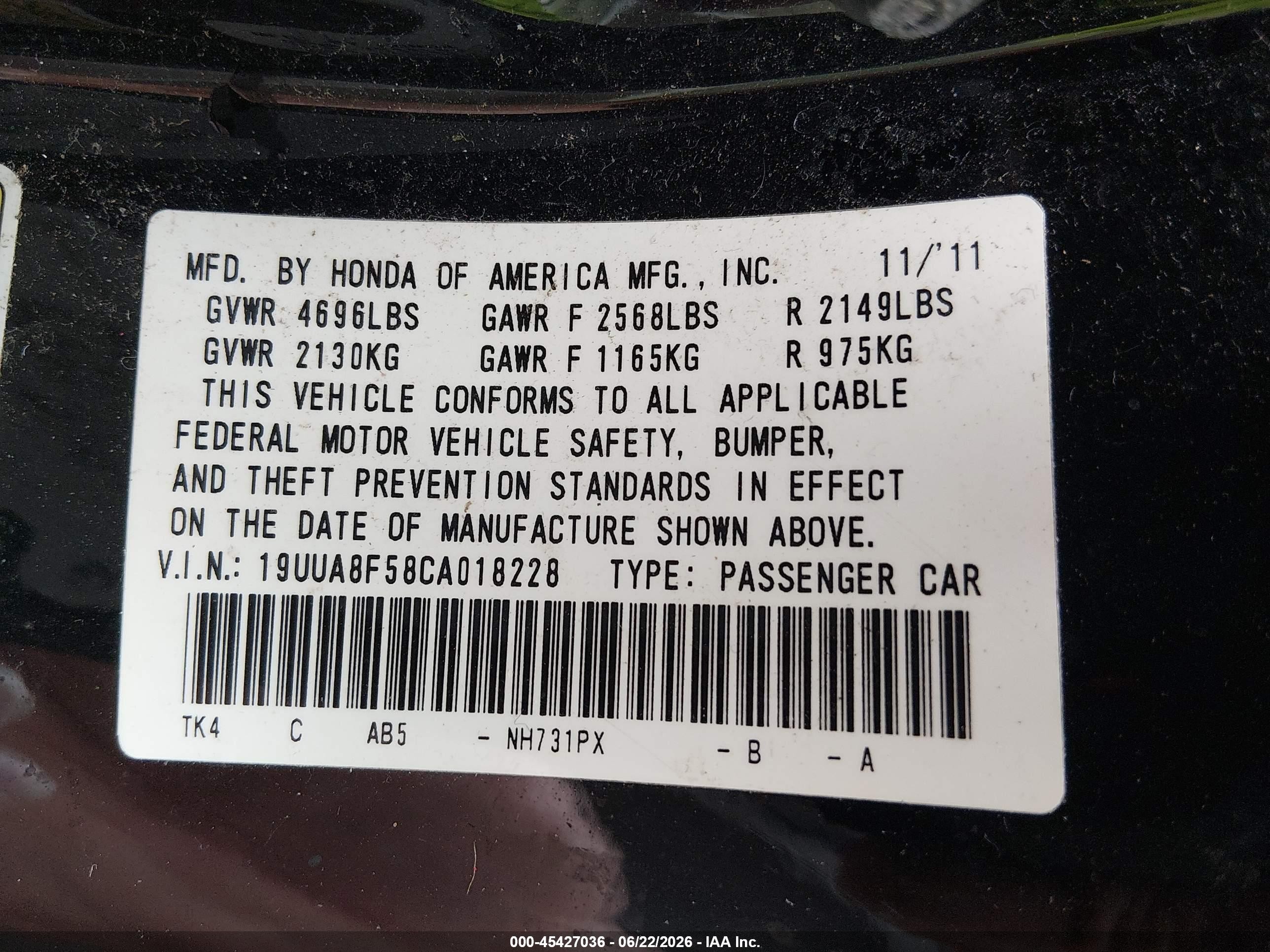 2012 Acura Tl 3.5 Black vin: 19UUA8F58CA018228