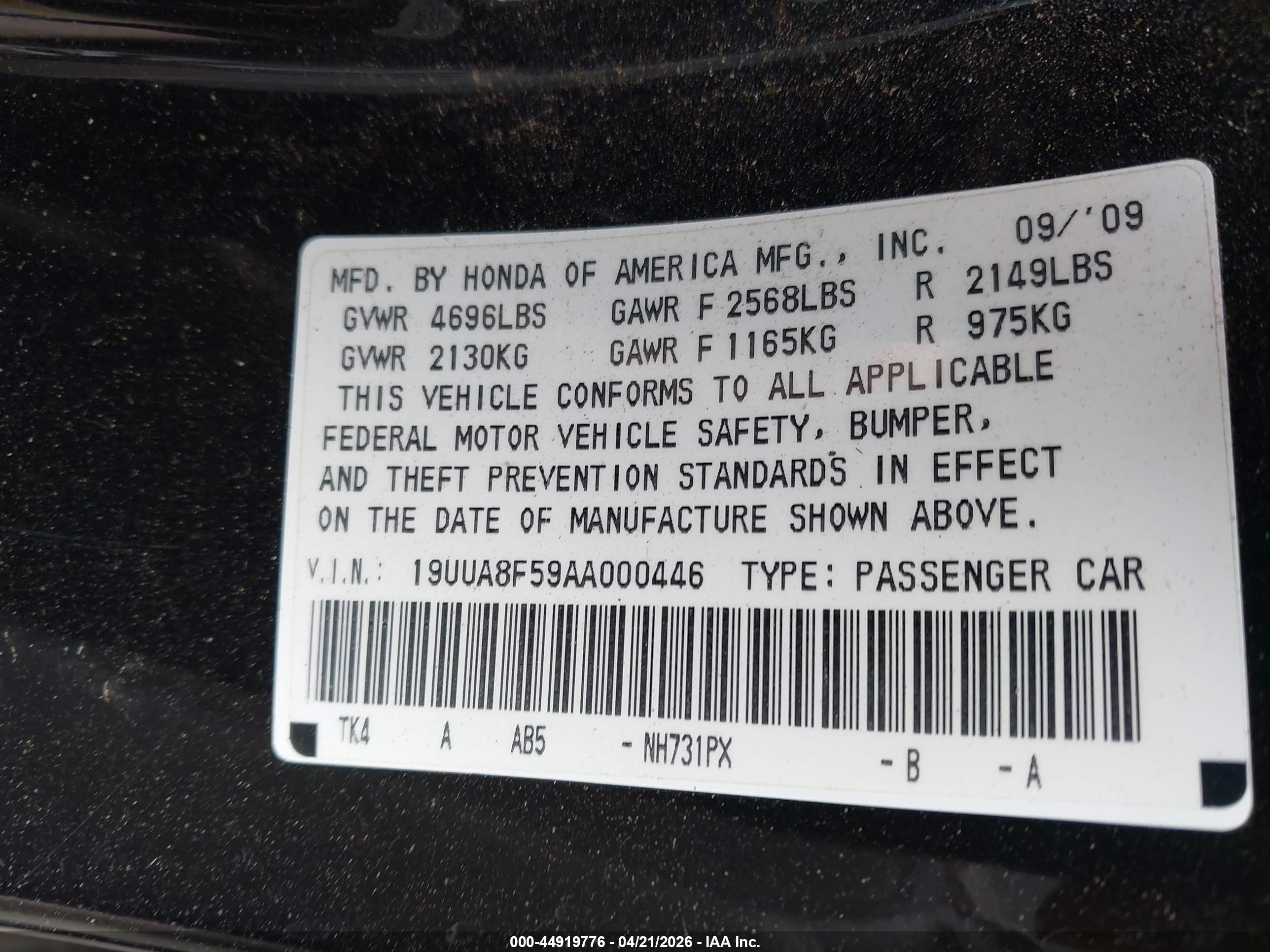 2010 Acura Tl 3.5 Black vin: 19UUA8F59AA000446