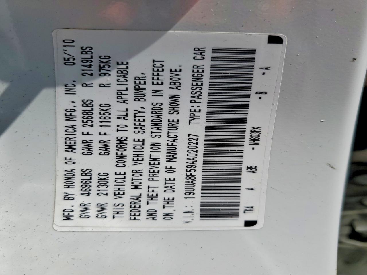 2010 Acura Tl White vin: 19UUA8F59AA020227