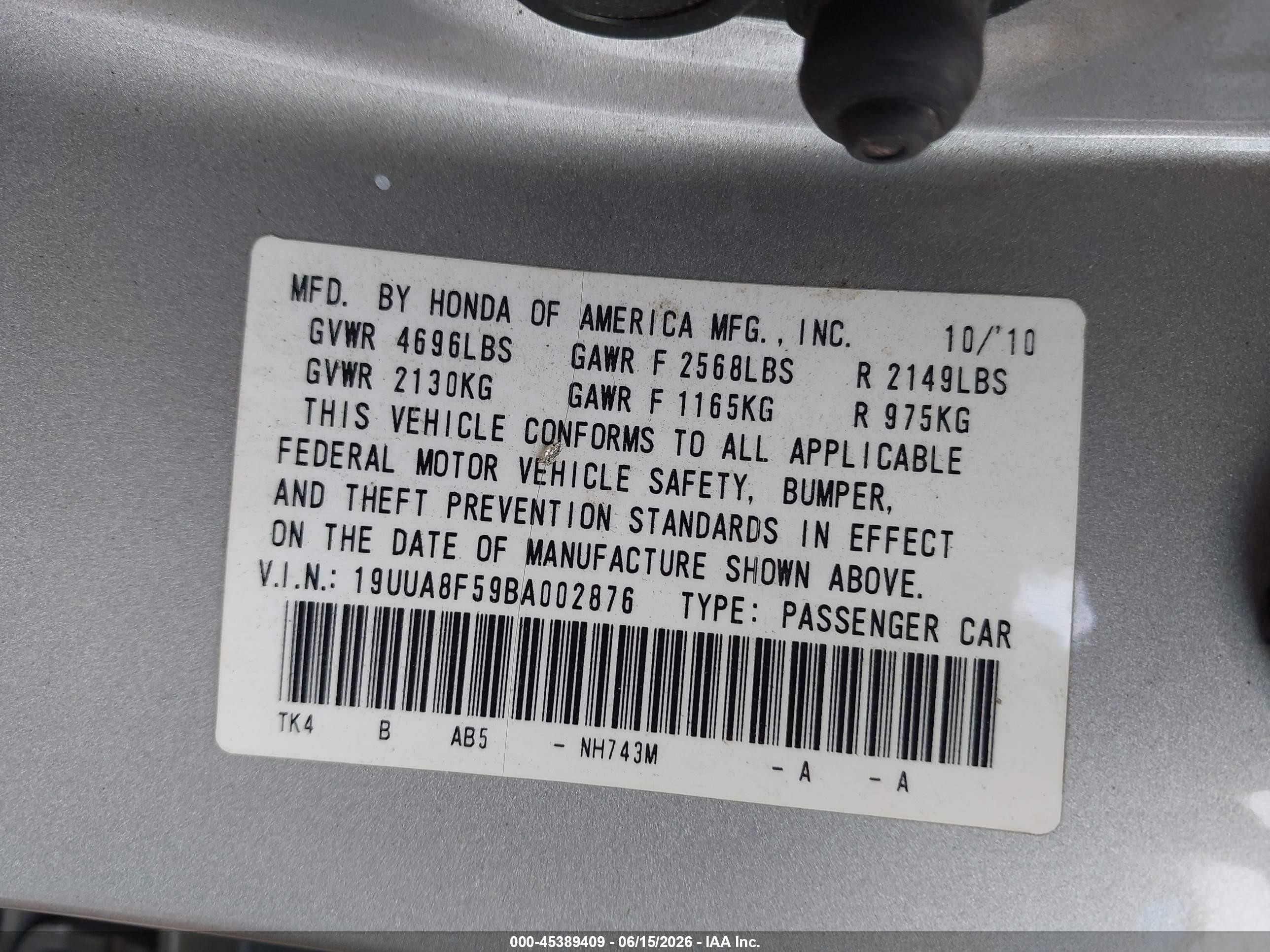 2011 Acura Tl 3.5 Серебряный vin: 19UUA8F59BA002876