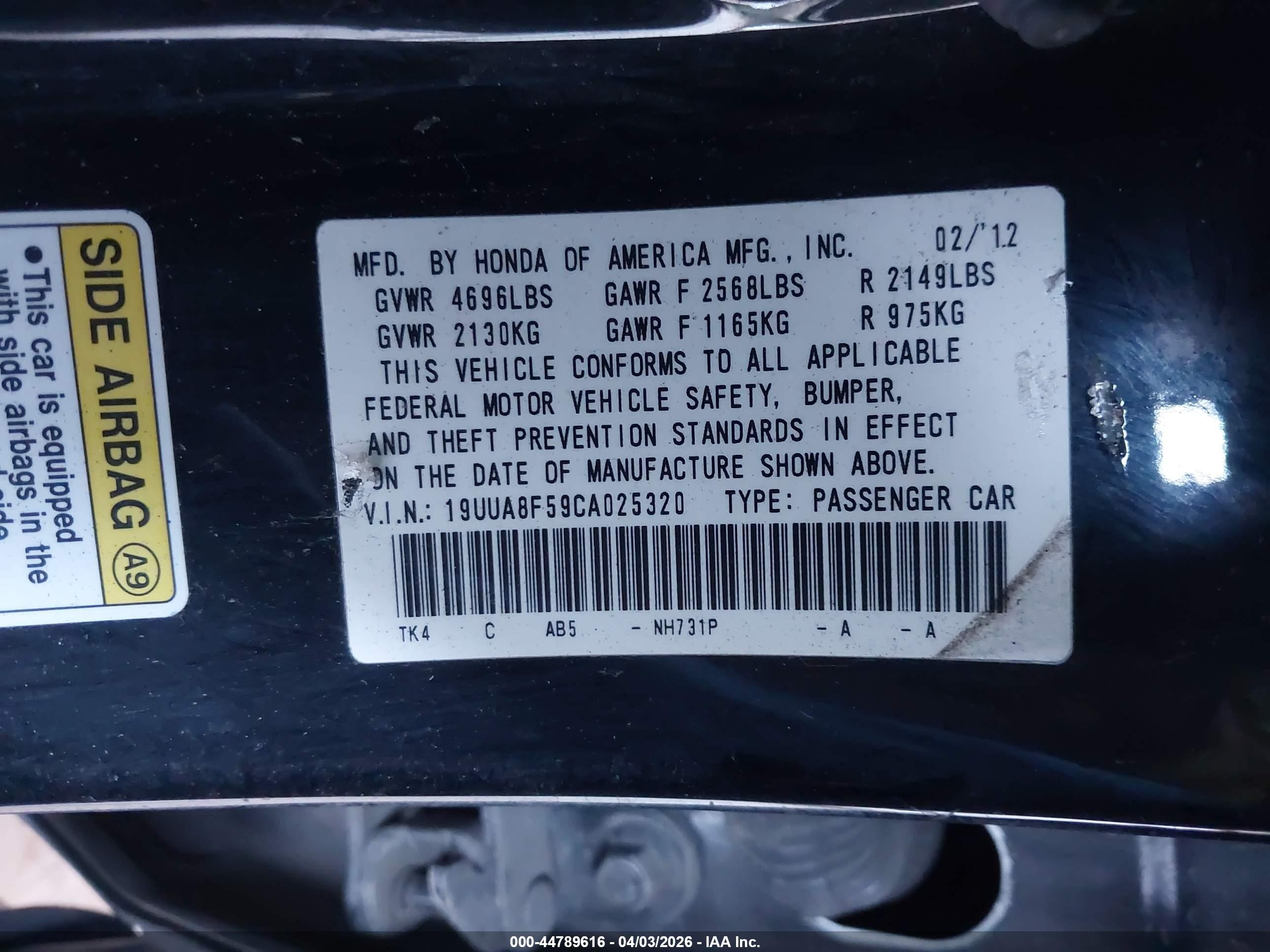 2012 Acura Tl 3.5 Черный vin: 19UUA8F59CA025320