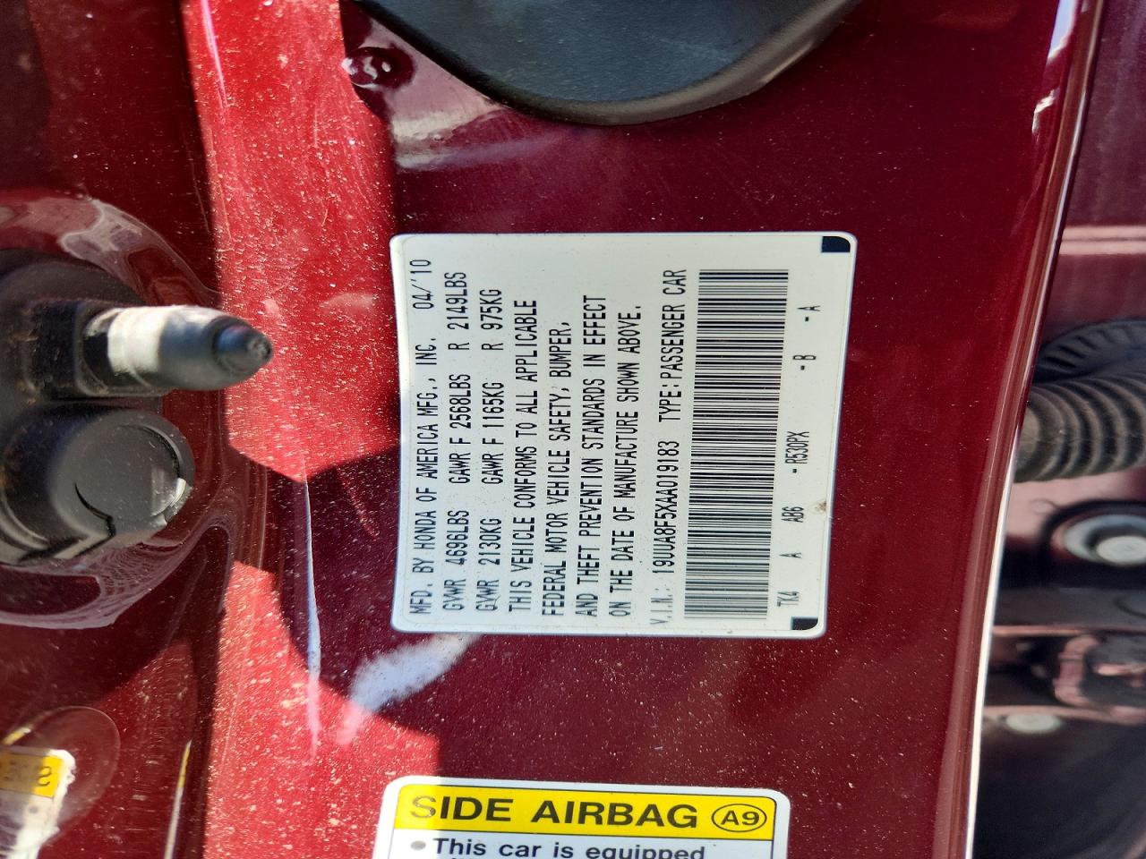 2010 Acura Tl Burgundy vin: 19UUA8F5XAA019183