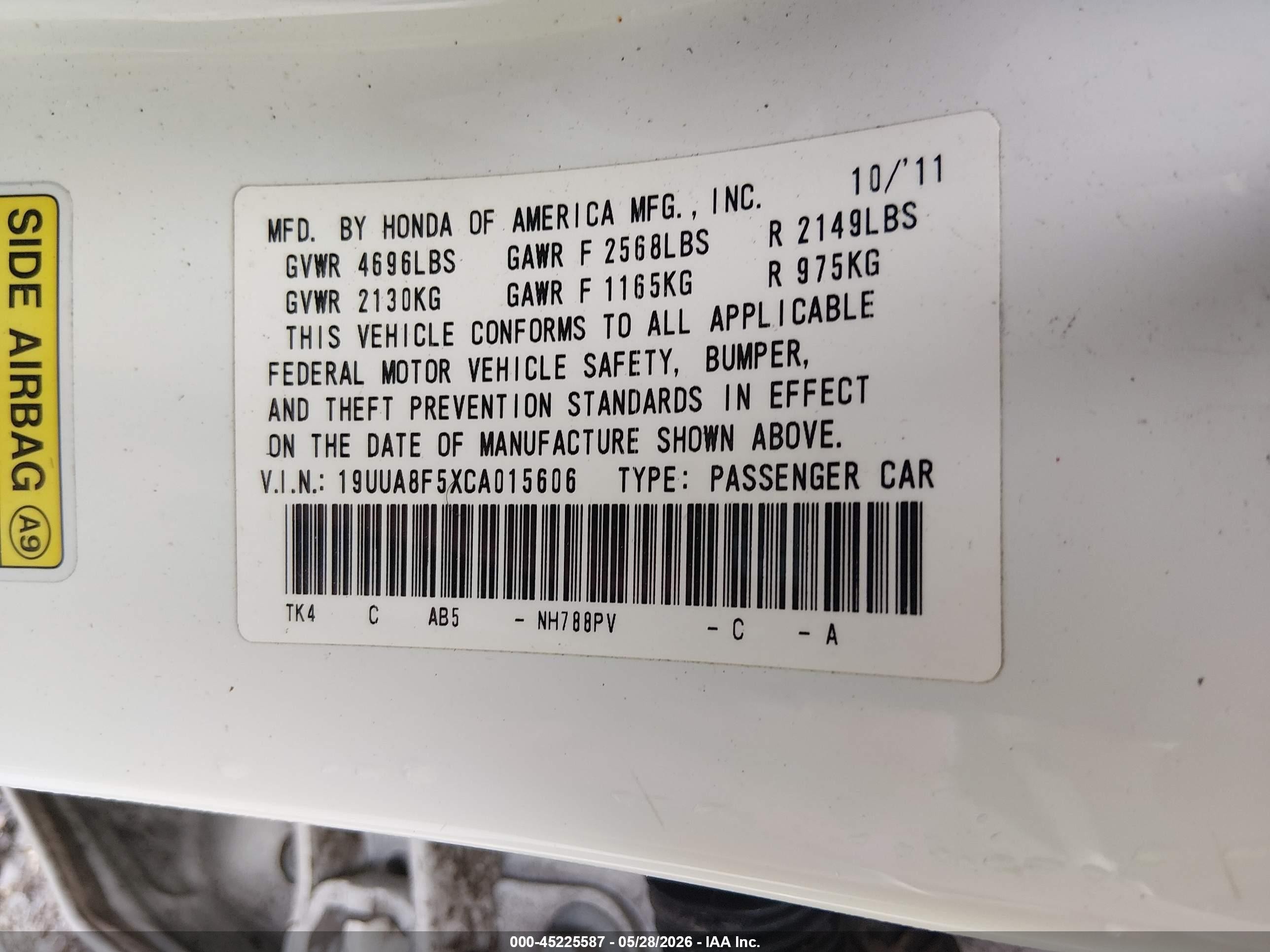 2012 Acura Tl 3.5 White vin: 19UUA8F5XCA015606