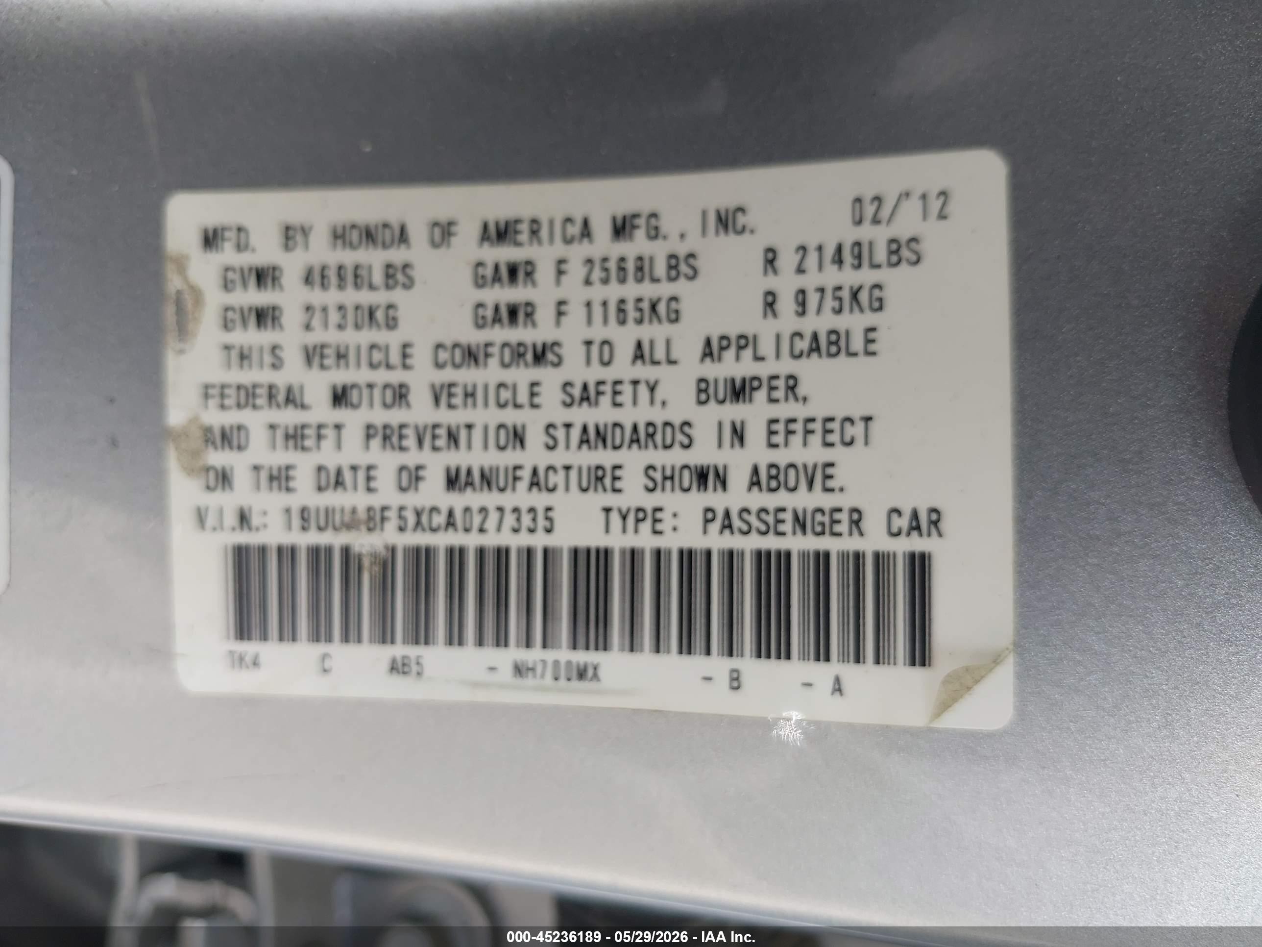2012 Acura Tl 3.5 Silver vin: 19UUA8F5XCA027335