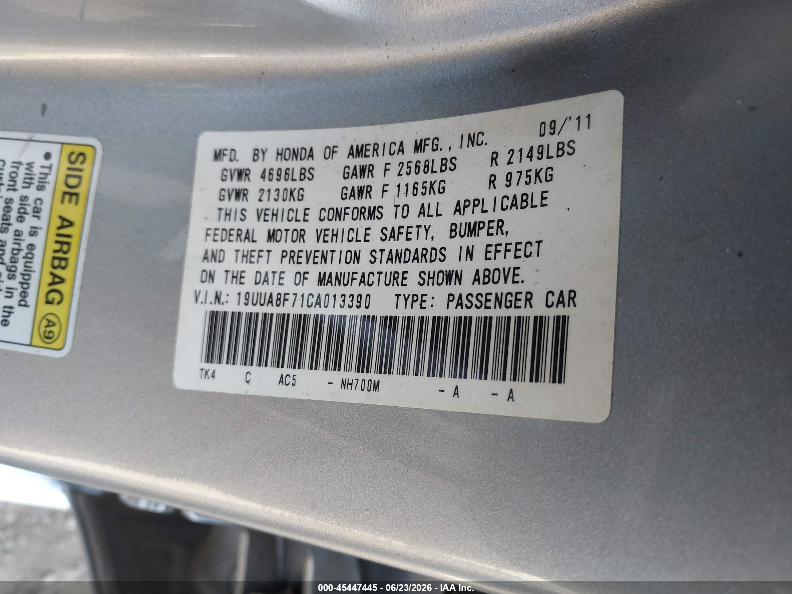 2012 Acura Tl 3.5 Silver vin: 19UUA8F71CA013390