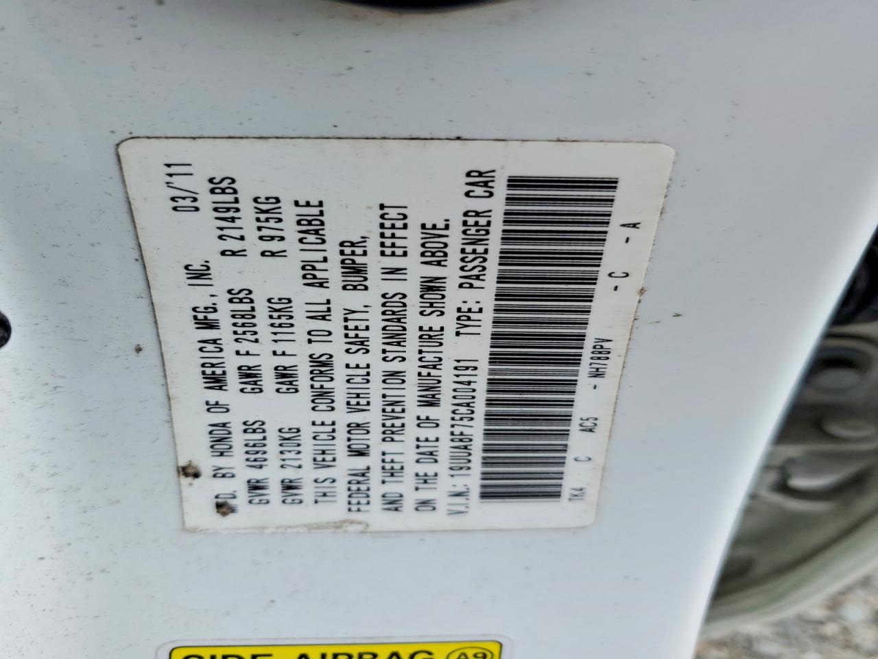 2012 Acura Tl White vin: 19UUA8F75CA004191