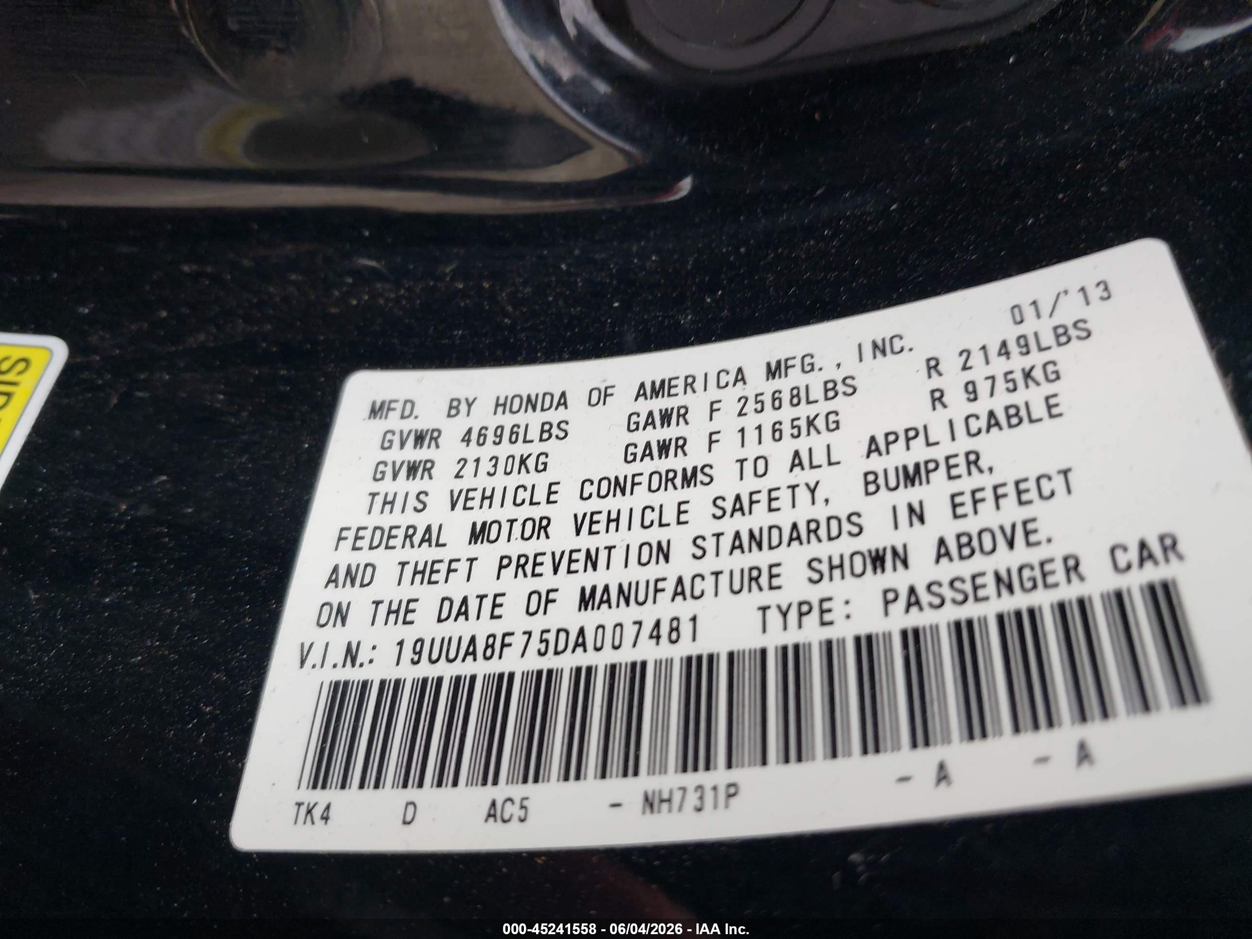 2013 Acura Tl 3.5 Black vin: 19UUA8F75DA007481