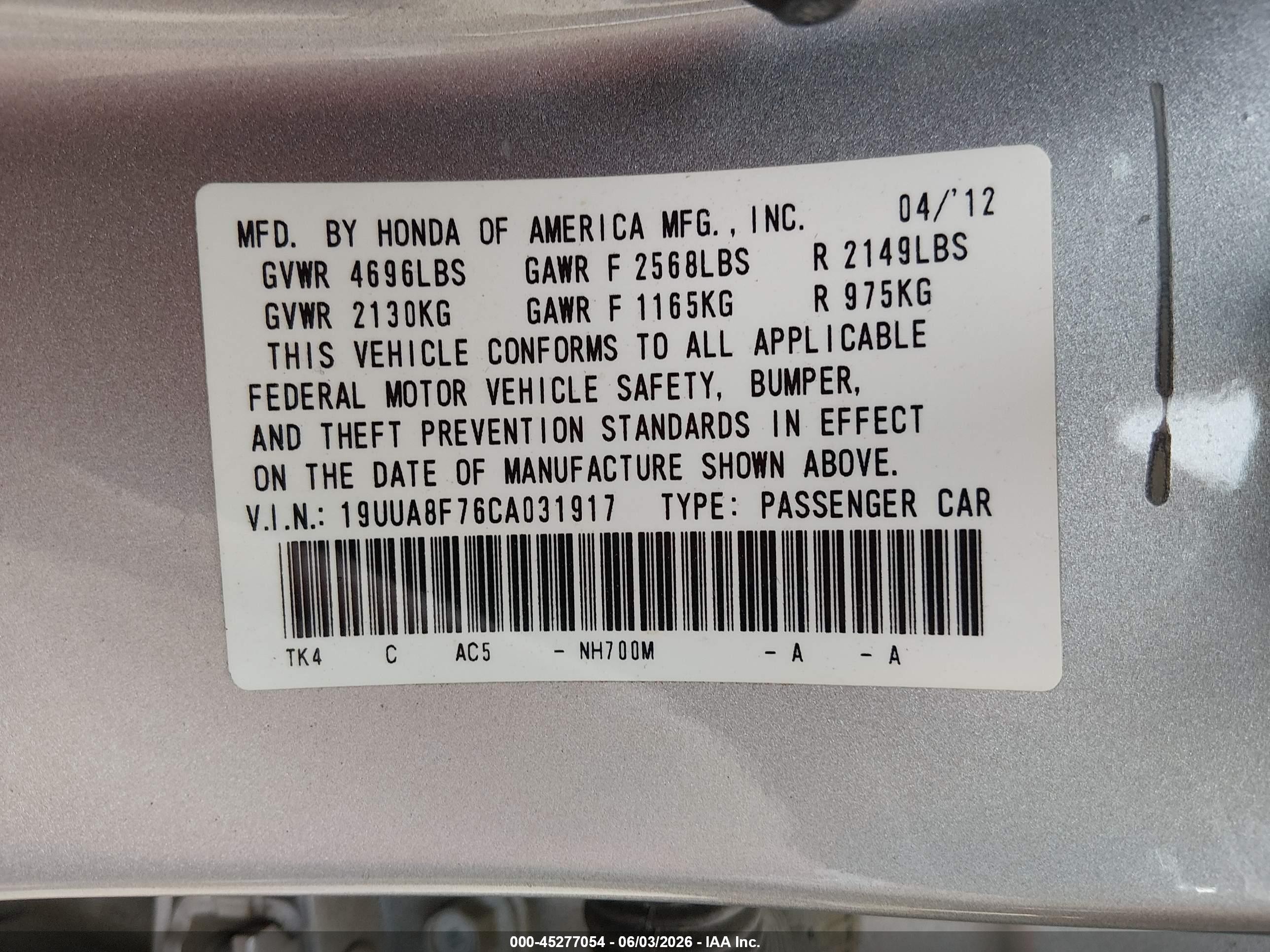 2012 Acura Tl 3.5 Silver vin: 19UUA8F76CA031917