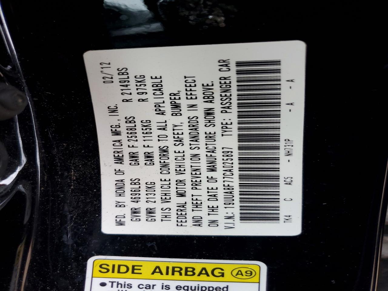 2012 Acura Tl Black vin: 19UUA8F77CA025897