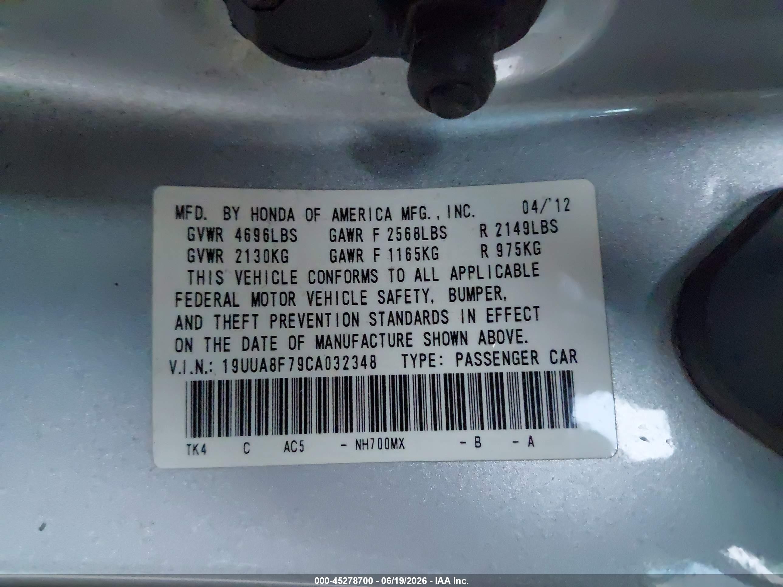2012 Acura Tl 3.5 Silver vin: 19UUA8F79CA032348