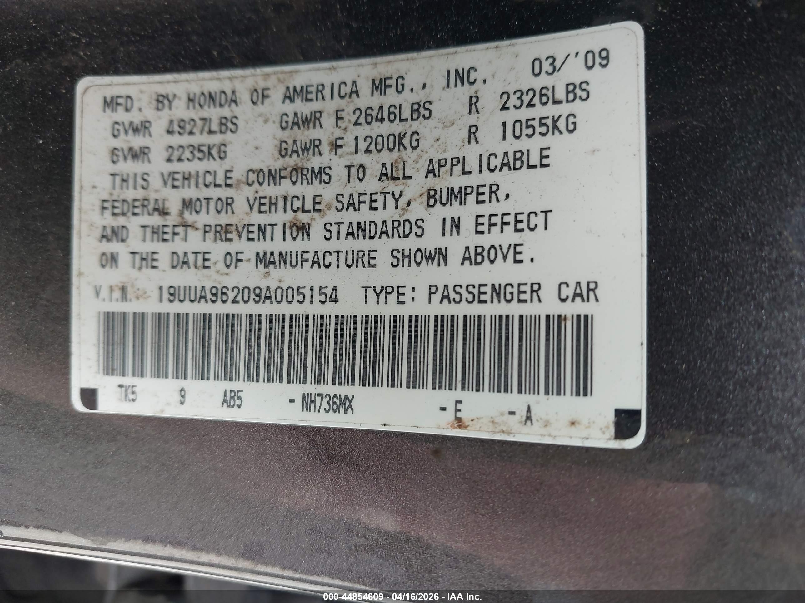 2009 Acura Tl 3.7 Gray vin: 19UUA96209A005154