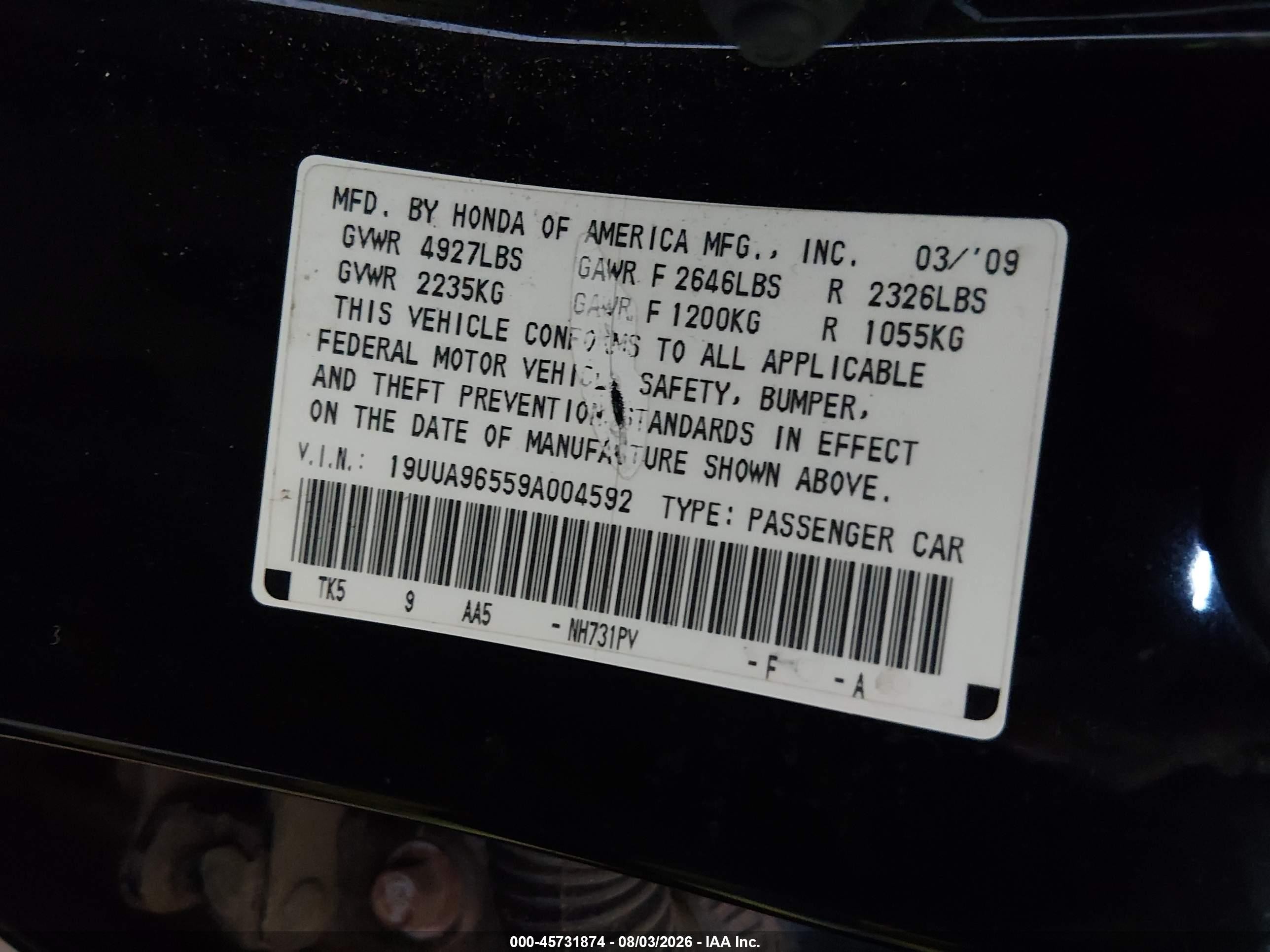 2009 Acura Tl 3.7 Black vin: 19UUA96559A004592