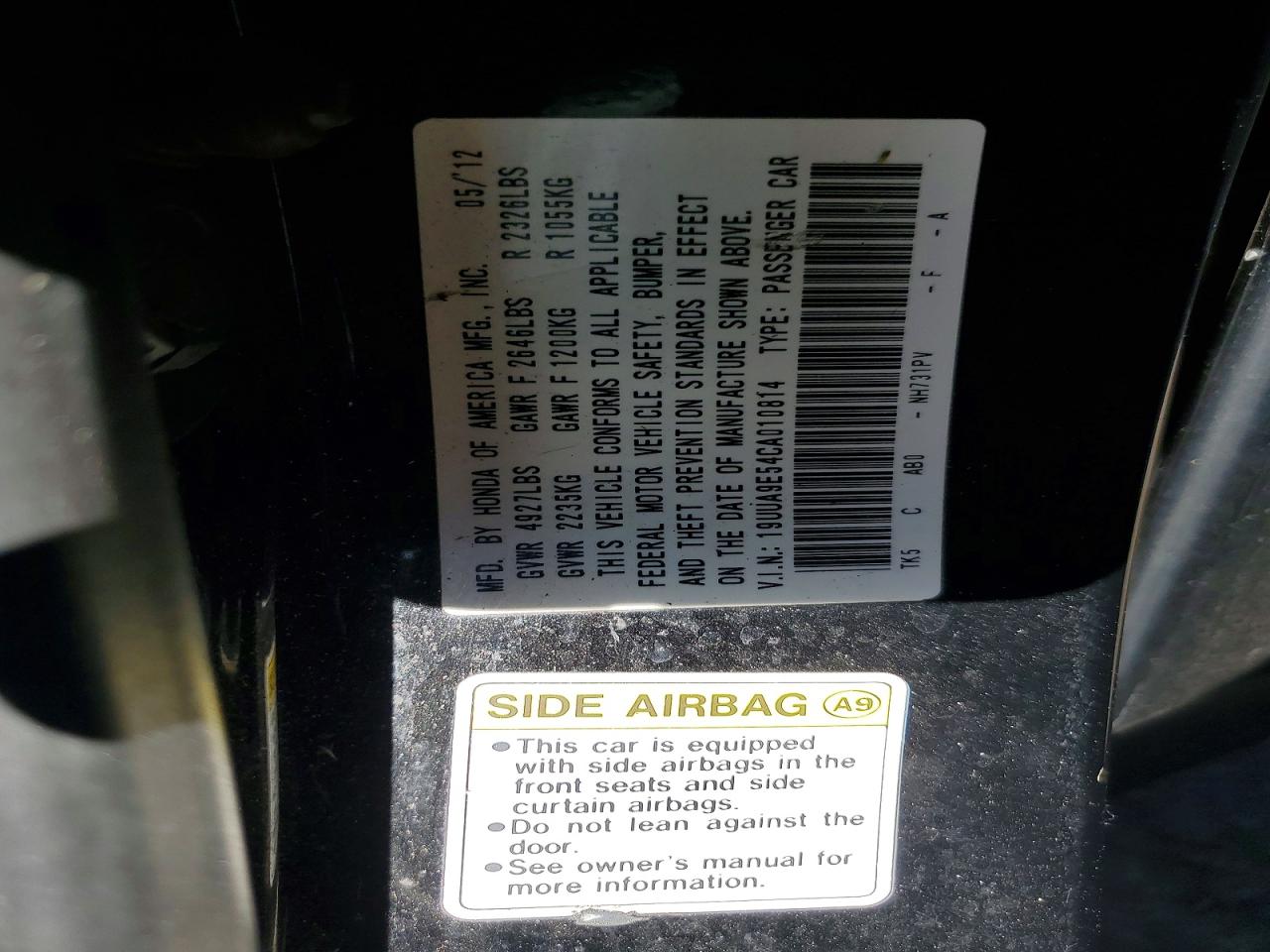 2012 Acura Tl Black vin: 19UUA9E54CA010814