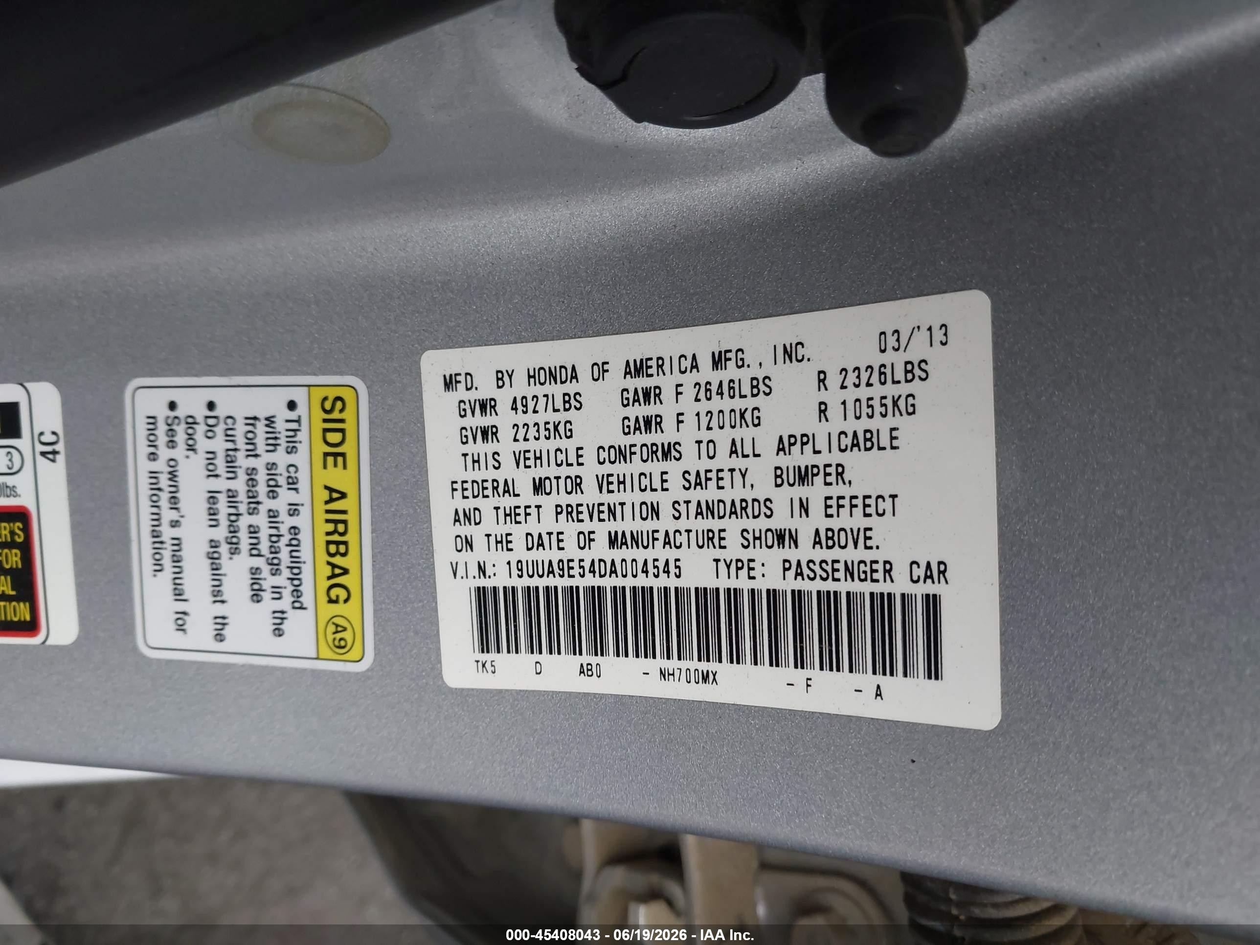 2013 Acura Tl 3.7 Silver vin: 19UUA9E54DA004545