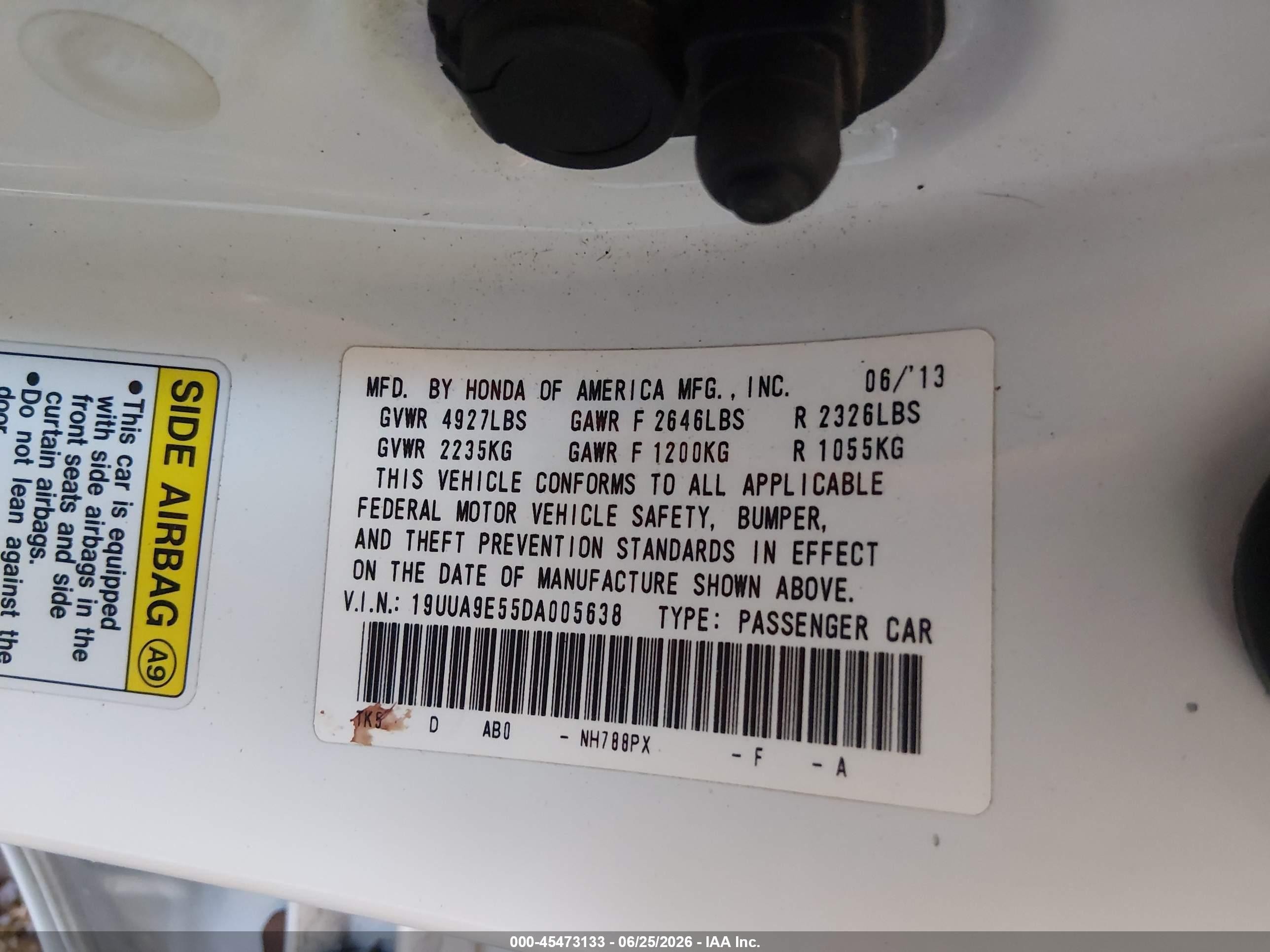 2013 Acura Tl 3.7 White vin: 19UUA9E55DA005638