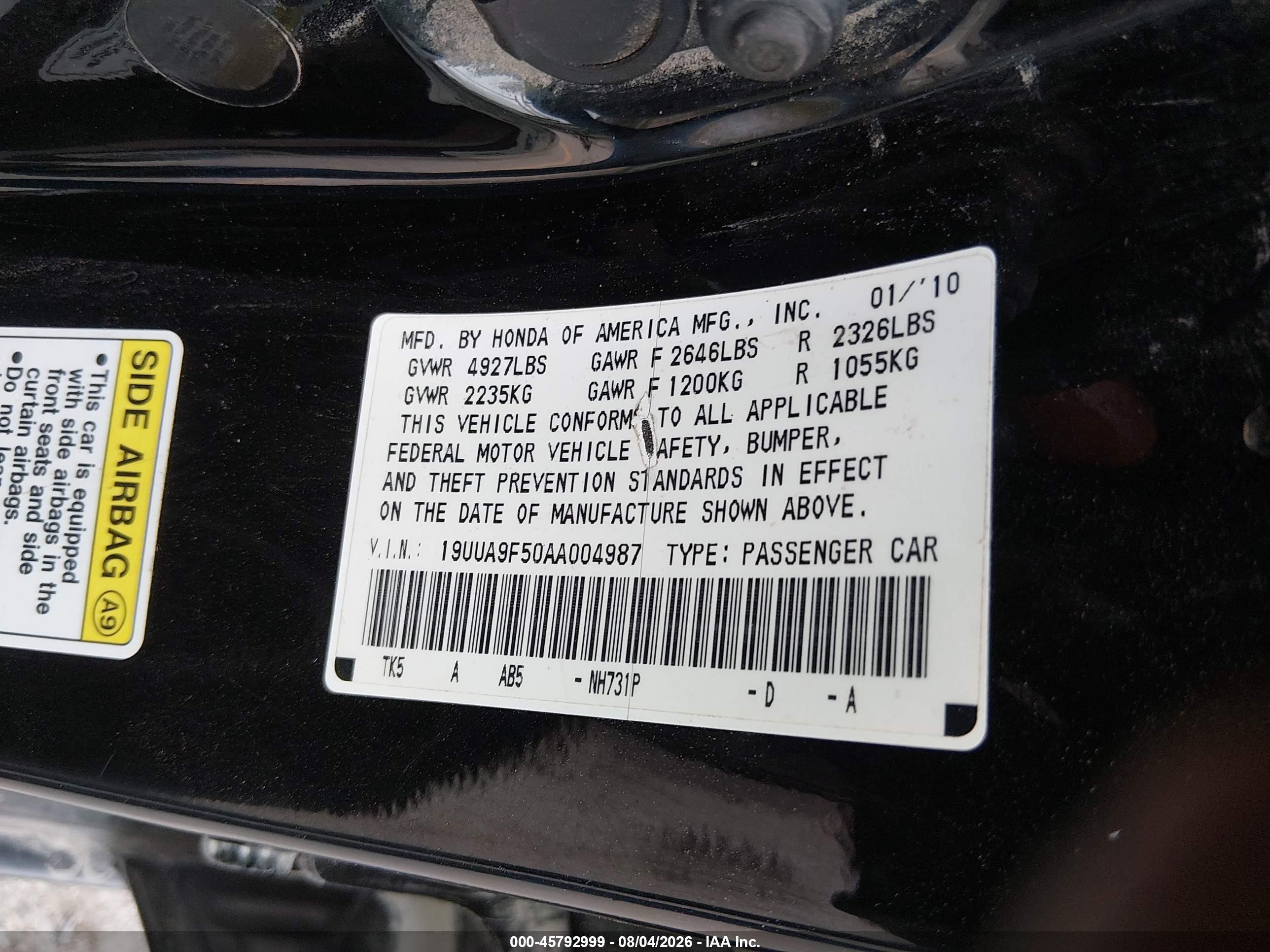 2010 Acura Tl 3.7 Black vin: 19UUA9F50AA004987