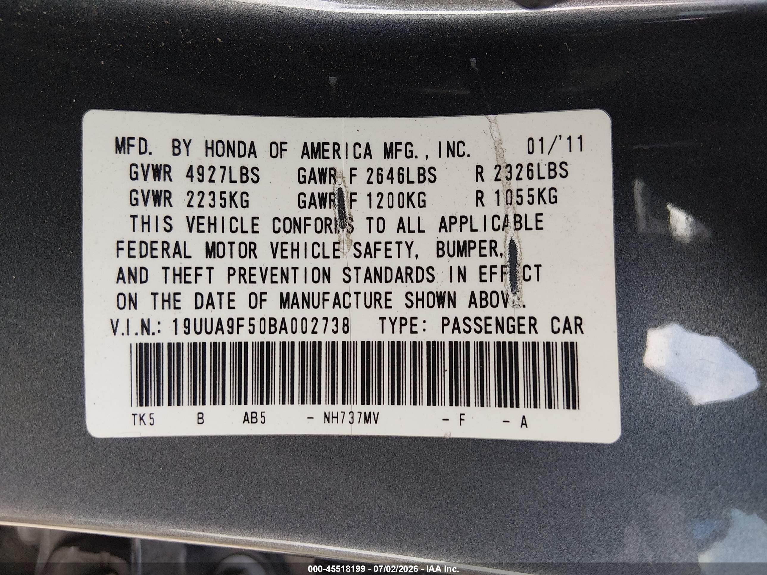 2011 Acura Tl 3.7 Gray vin: 19UUA9F50BA002738