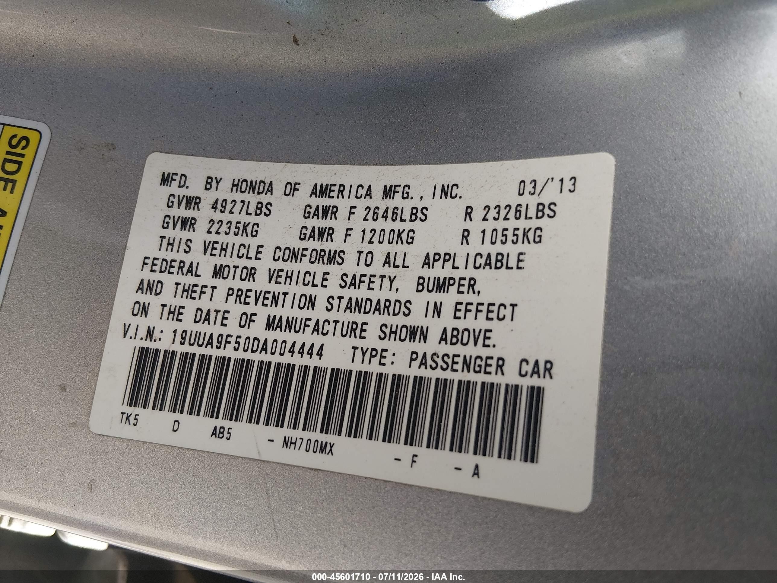2013 Acura Tl 3.7 Silver vin: 19UUA9F50DA004444
