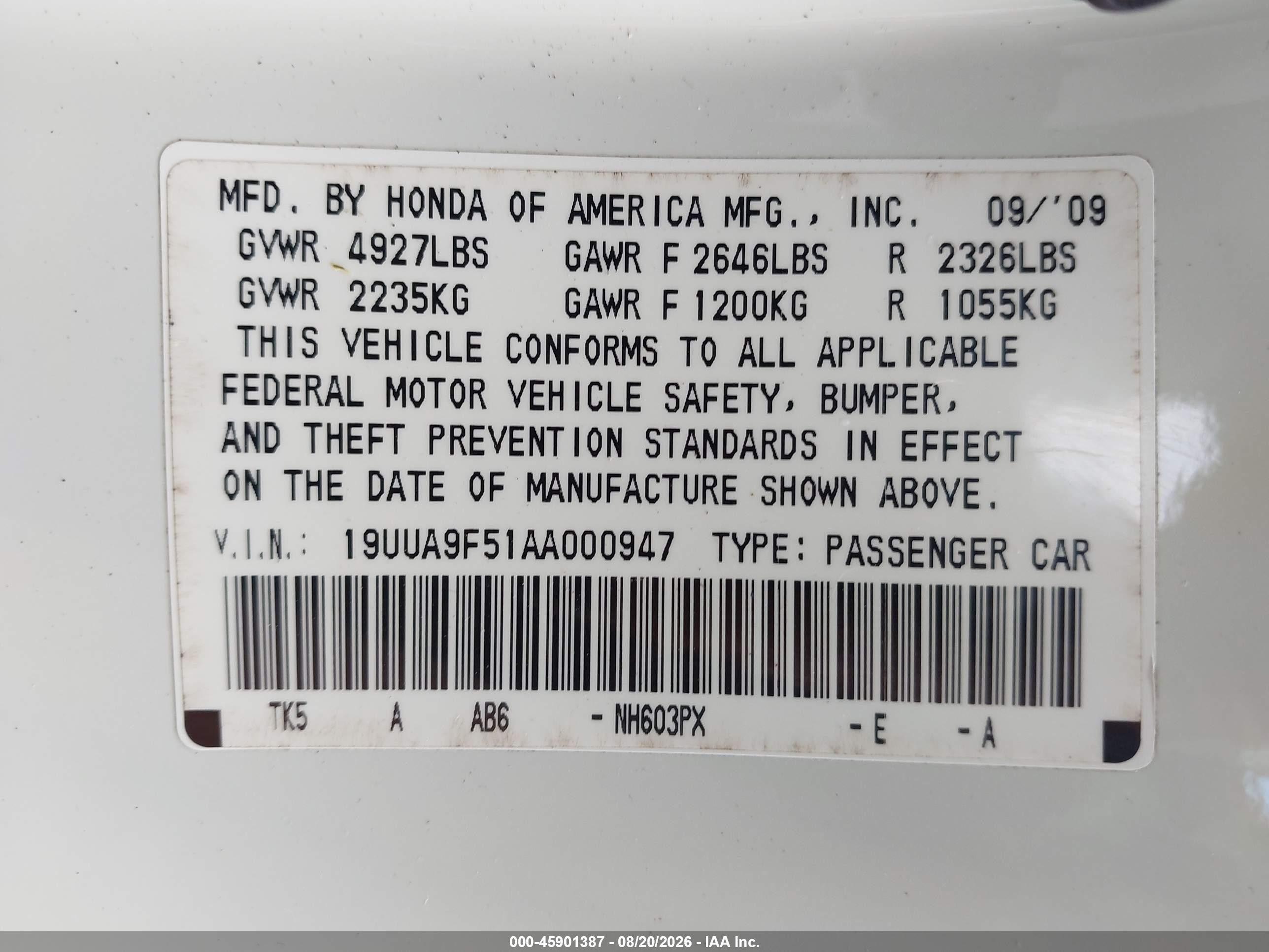 2010 Acura Tl 3.7 White vin: 19UUA9F51AA000947