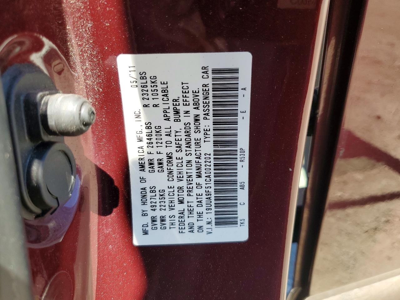 2012 Acura Tl Burgundy vin: 19UUA9F51CA002202