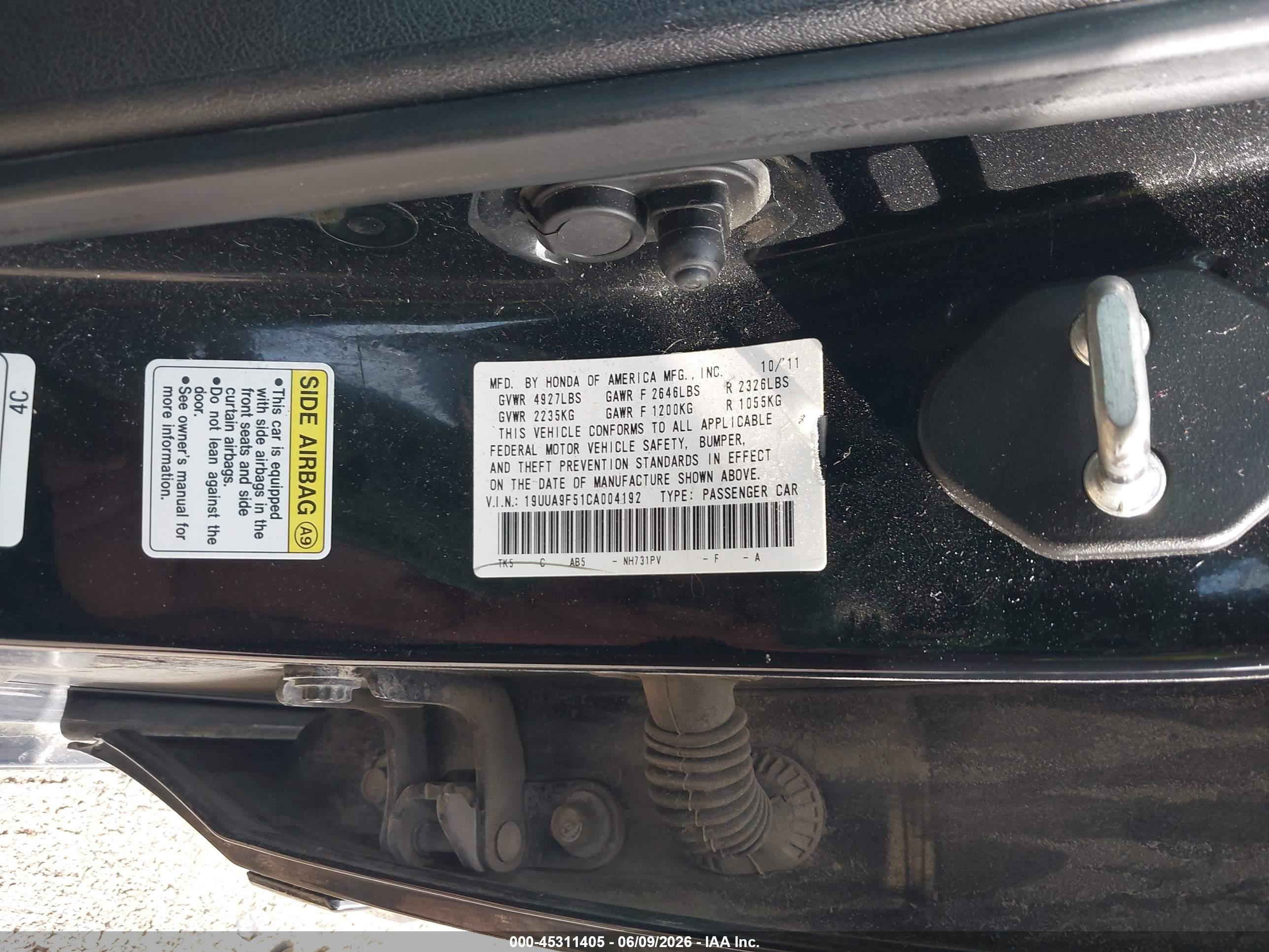 2012 Acura Tl 3.7 Black vin: 19UUA9F51CA004192
