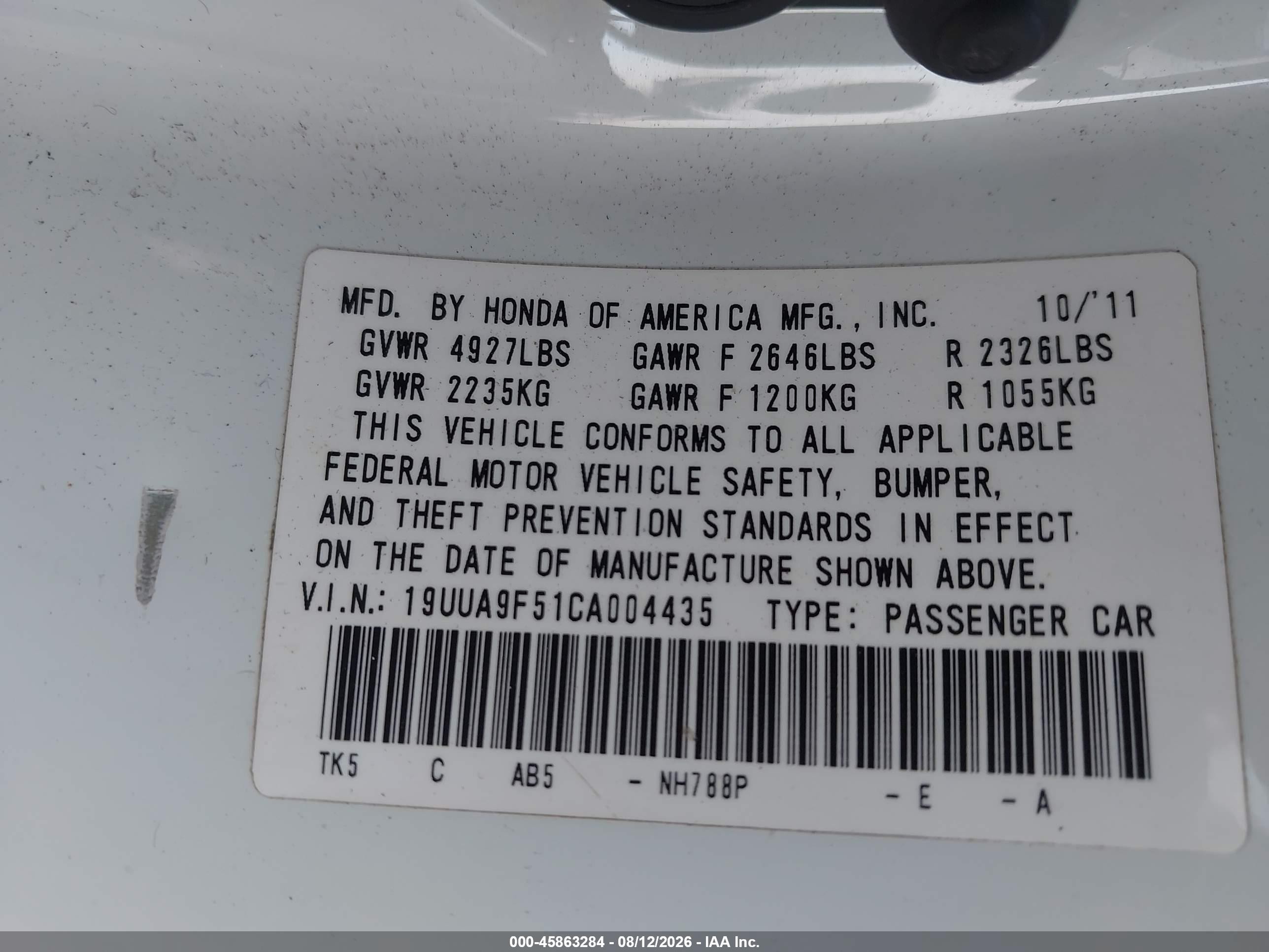 2012 Acura Tl 3.7 White vin: 19UUA9F51CA004435