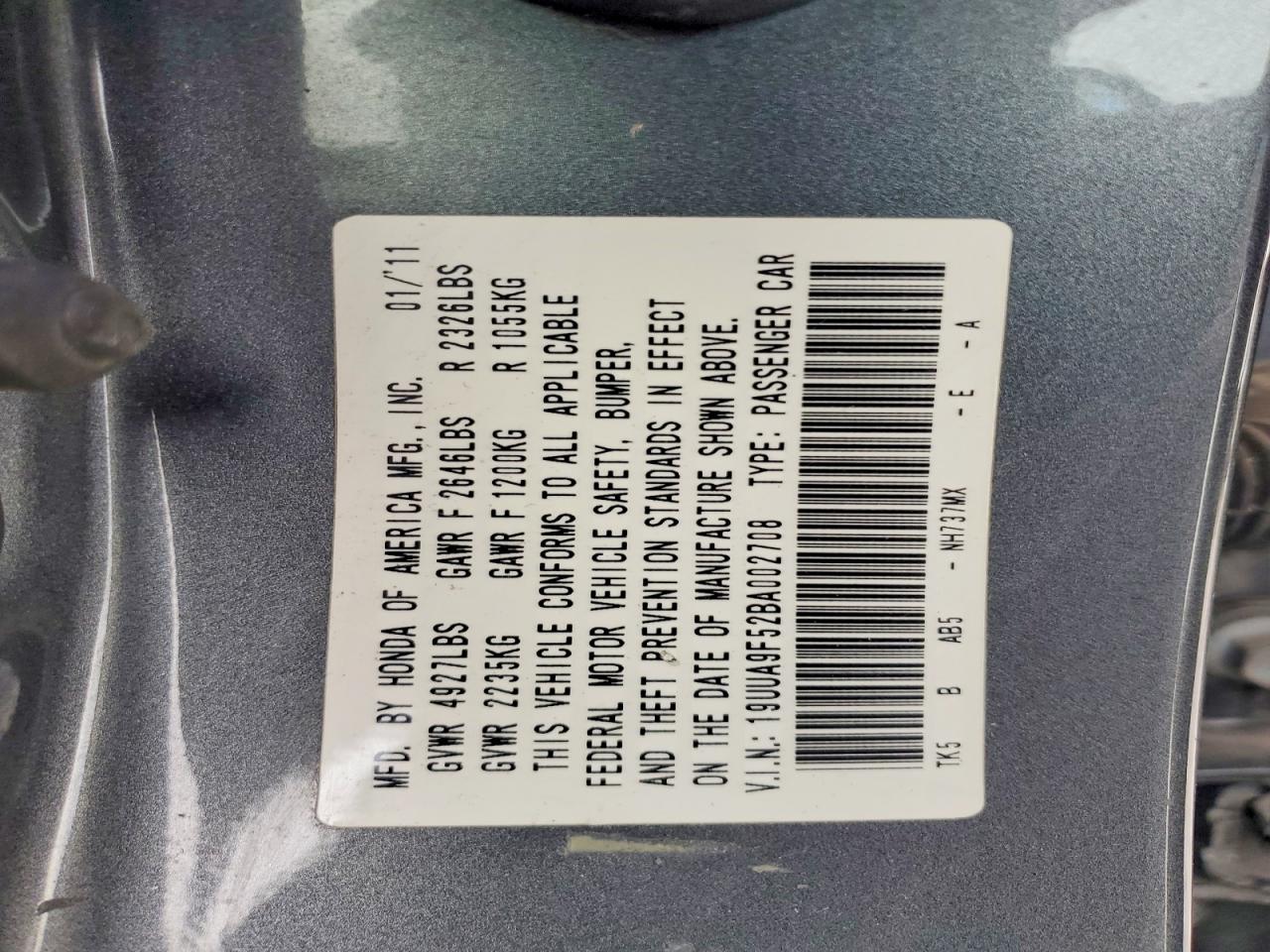 2011 Acura Tl Gray vin: 19UUA9F52BA002708
